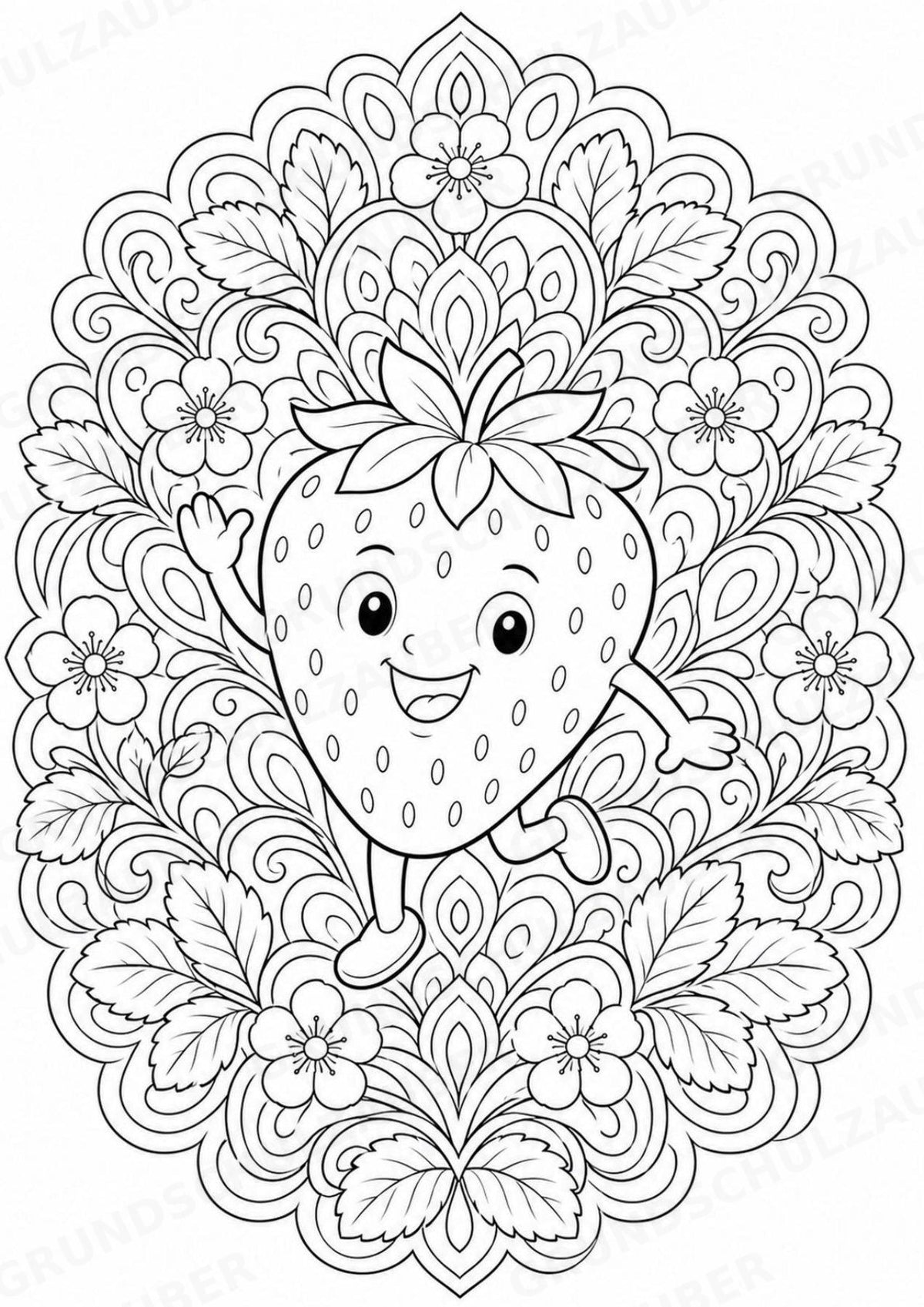 Erdbeere Mandalas Ausmalbilder – Obst – 15 Malvorlagen – Materialseite 9