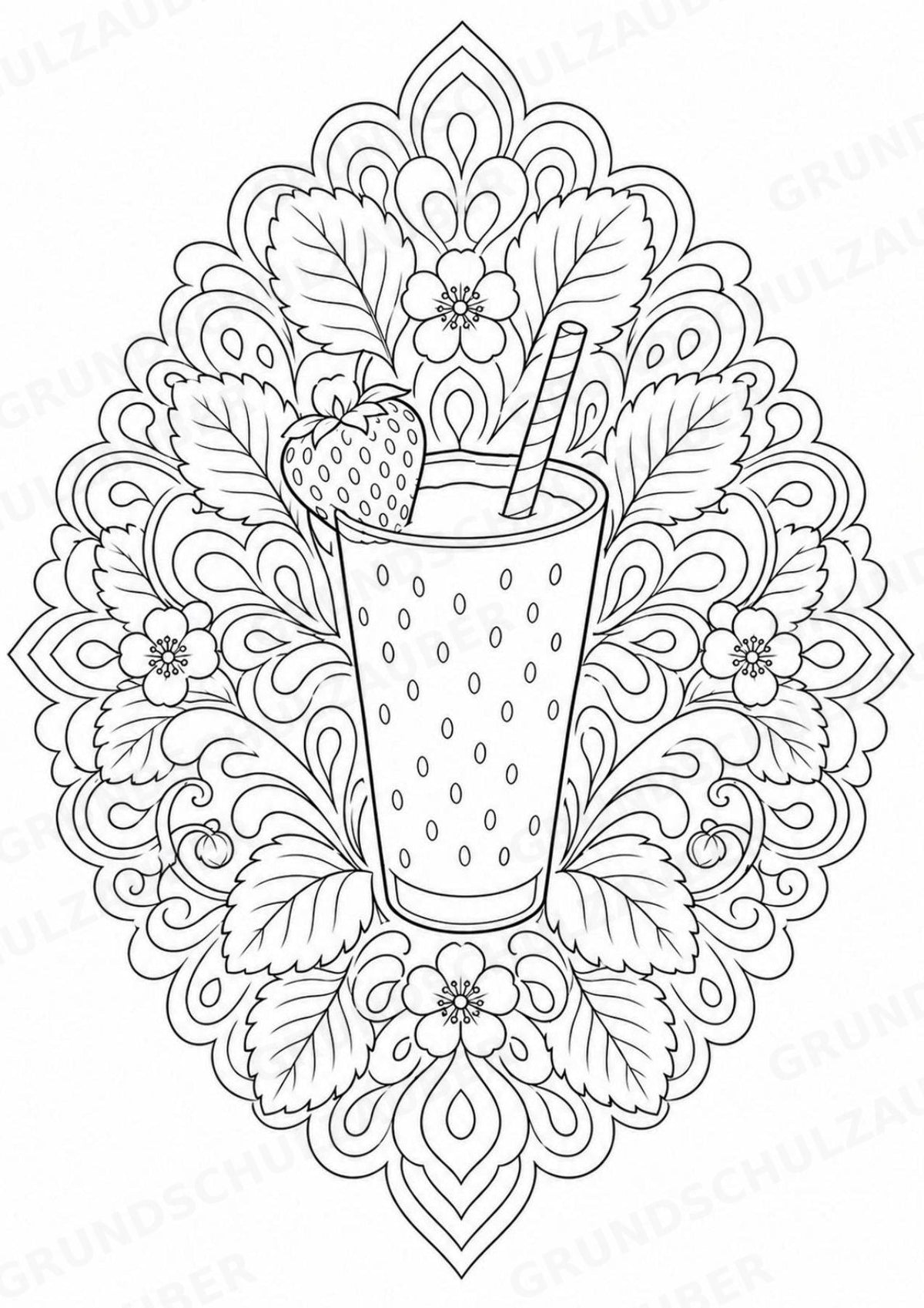 Erdbeere Mandalas Ausmalbilder – Obst – 15 Malvorlagen – Materialseite 11