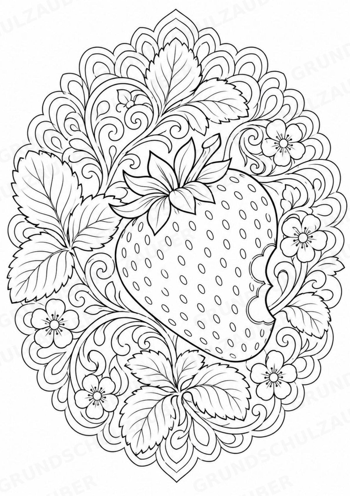 Erdbeere Mandalas Ausmalbilder – Obst – 15 Malvorlagen – Materialseite 12