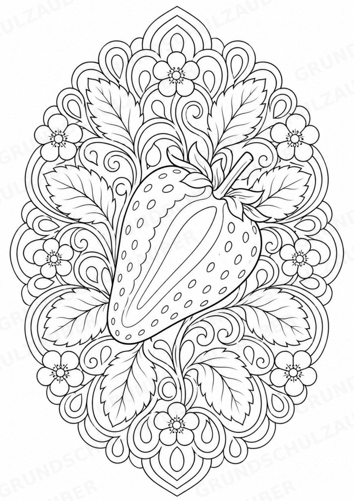 Erdbeere Mandalas Ausmalbilder – Obst – 15 Malvorlagen – Materialseite 15