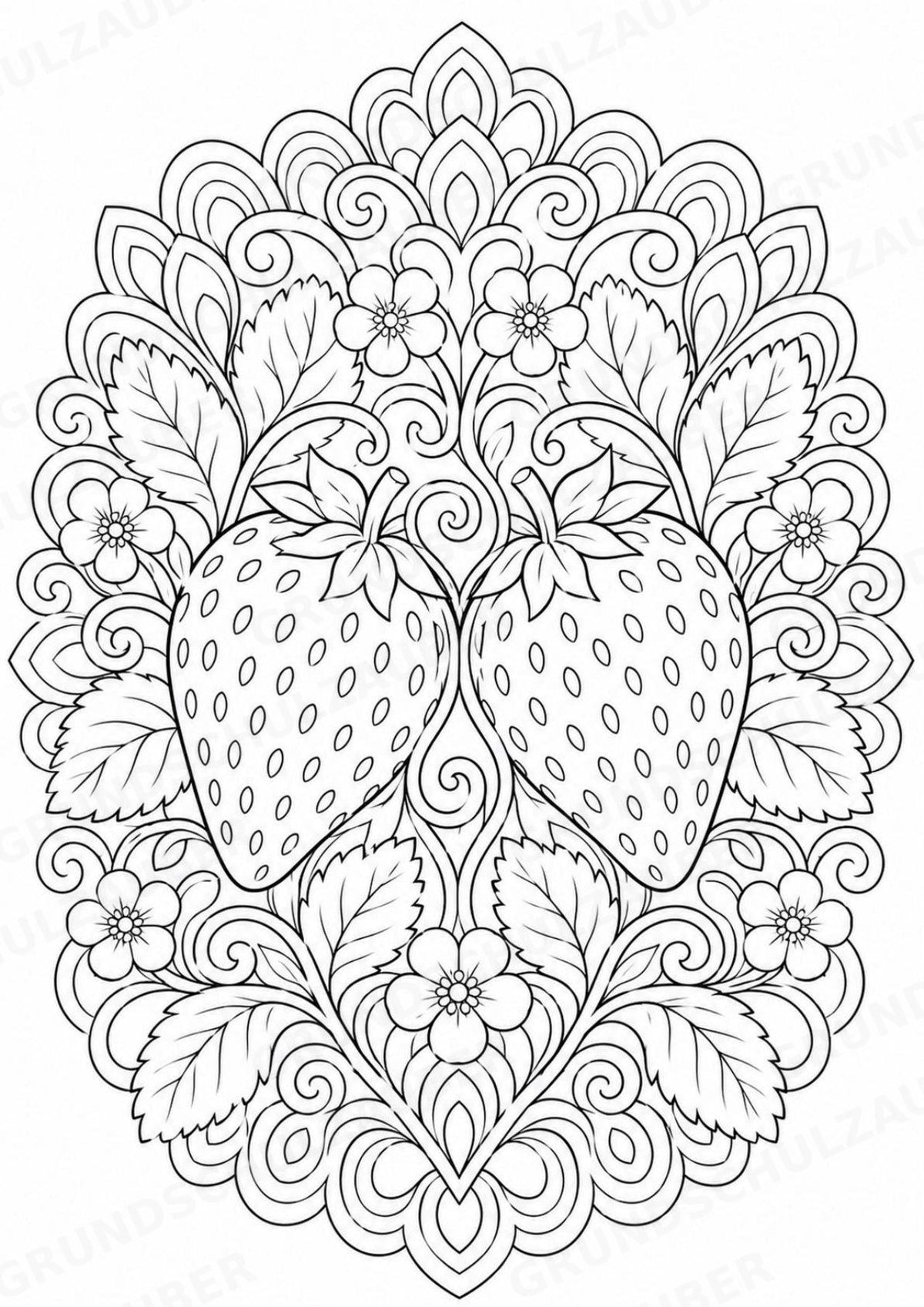 Erdbeere Mandalas Ausmalbilder – Obst – 15 Malvorlagen – Materialseite 16