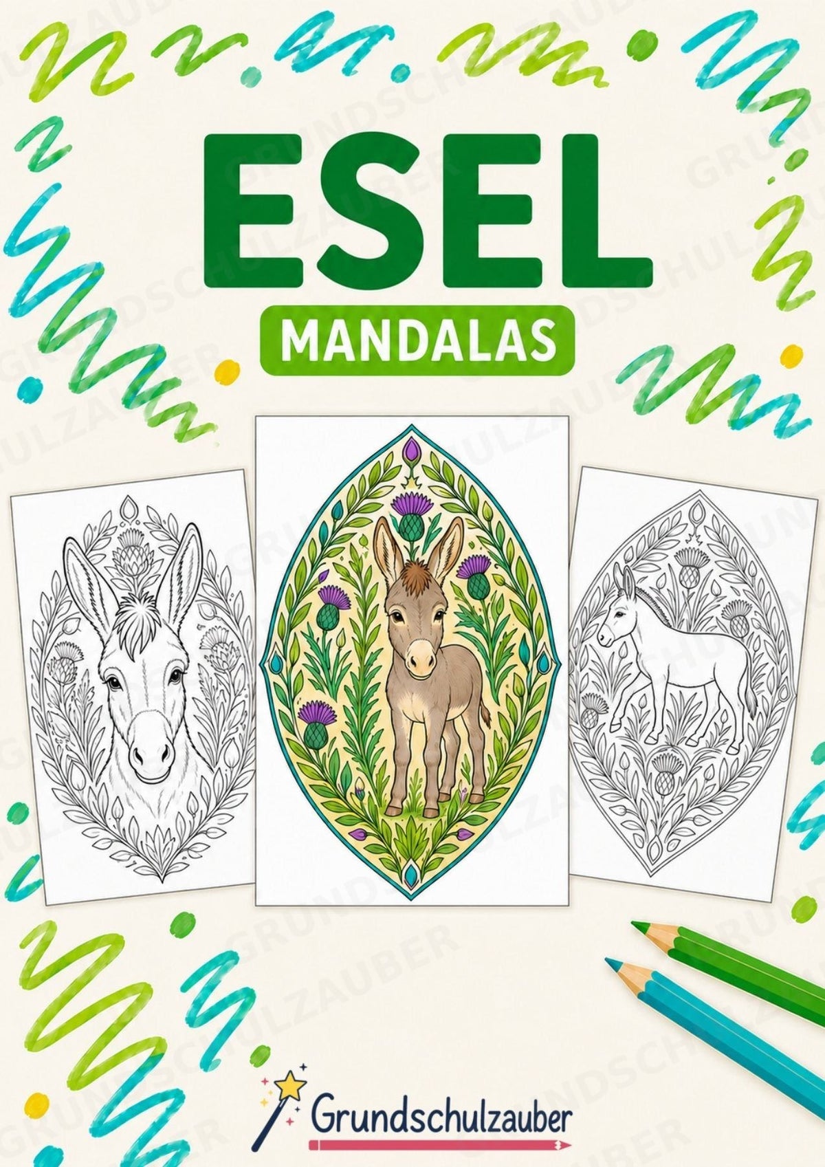 Esel Mandalas Ausmalbilder – Tiere – 15 Malvorlagen – Cover