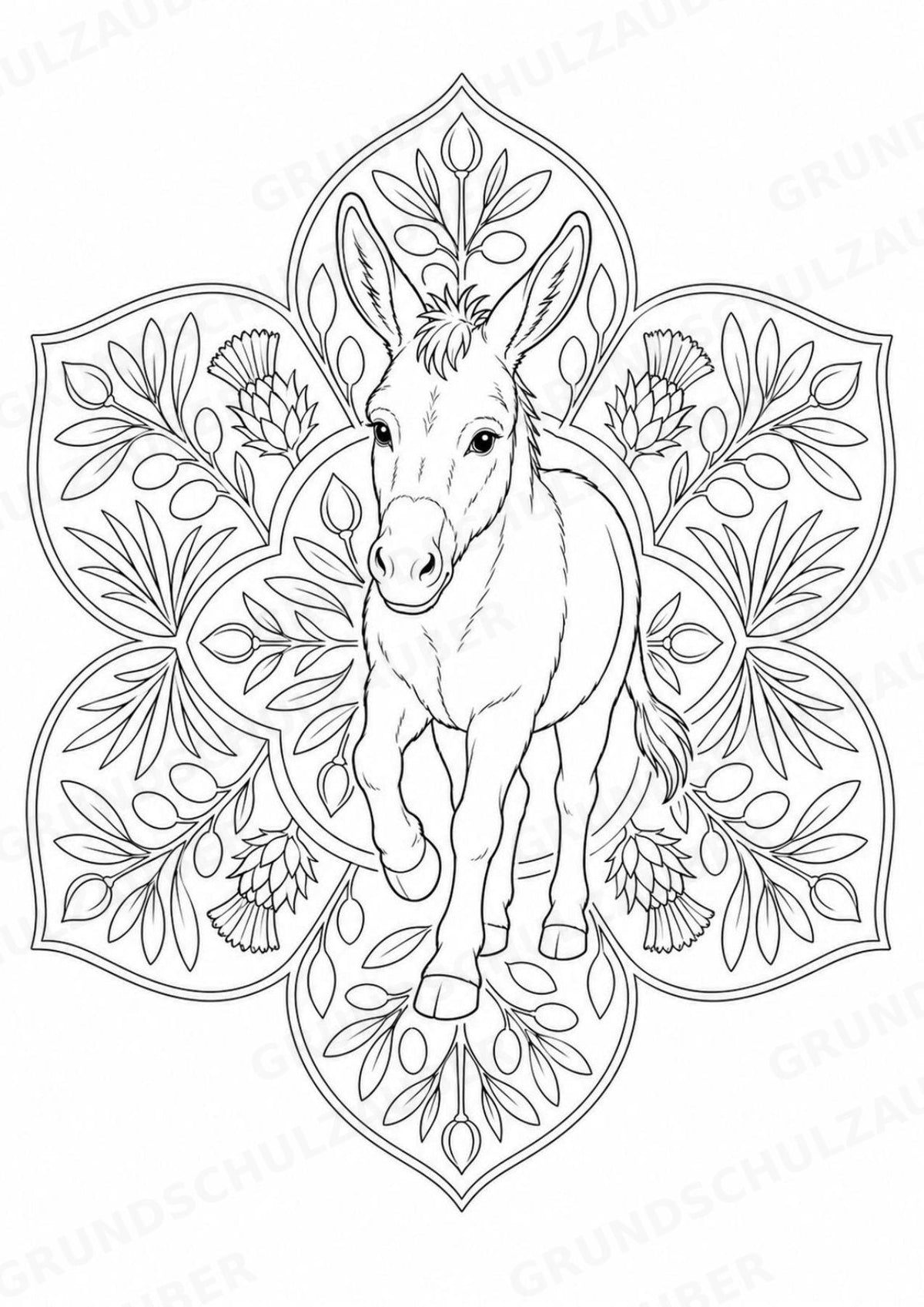 Esel Mandalas Ausmalbilder – Tiere – 15 Malvorlagen – Materialseite 16