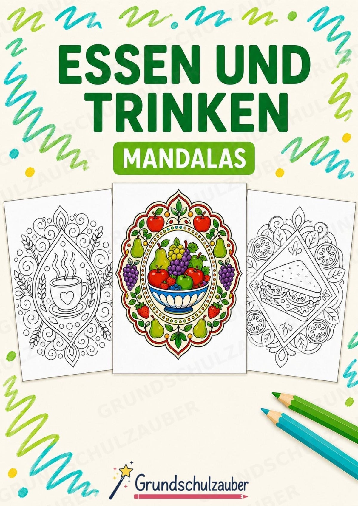 Essen & Trinken Mandalas Ausmalbilder – Essen und Ernährung – 15 Malvorlagen – Cover