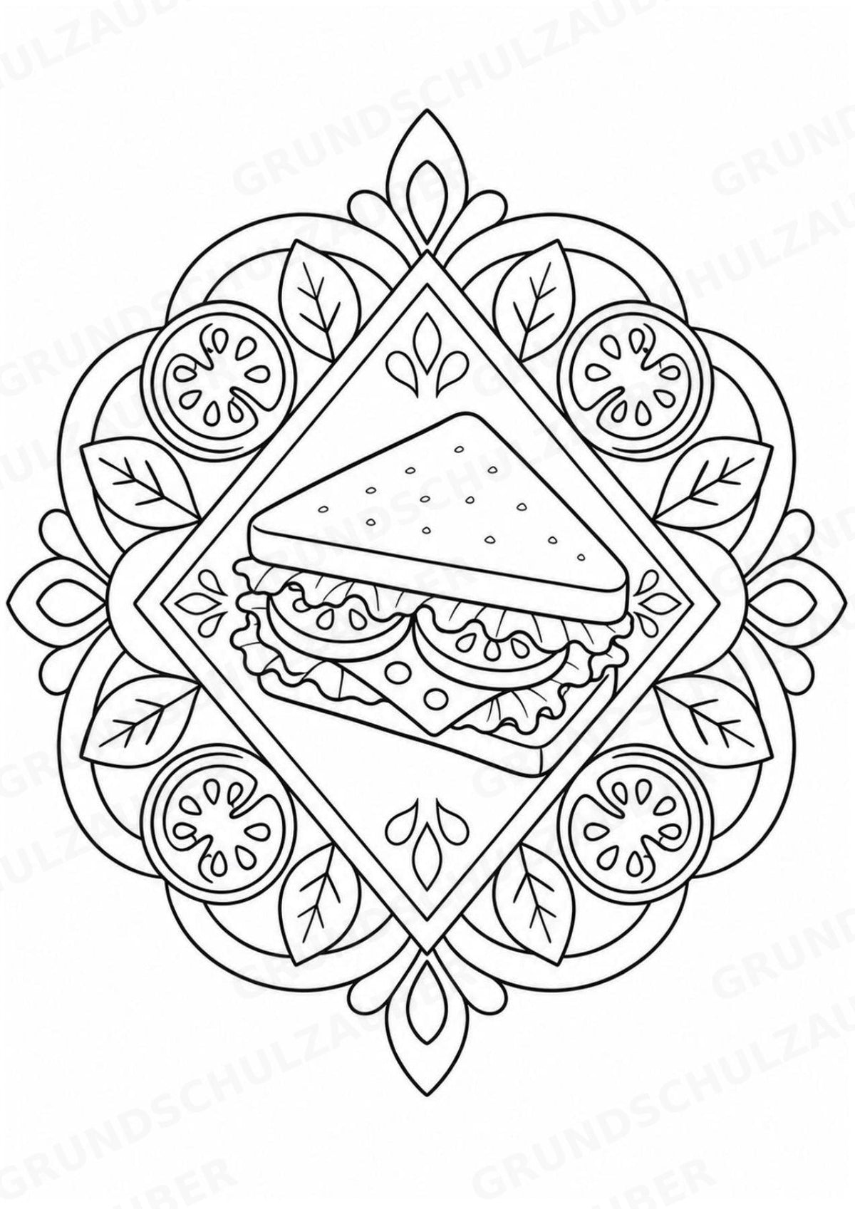 Essen & Trinken Mandalas Ausmalbilder – Essen und Ernährung – 15 Malvorlagen – Materialseite 4