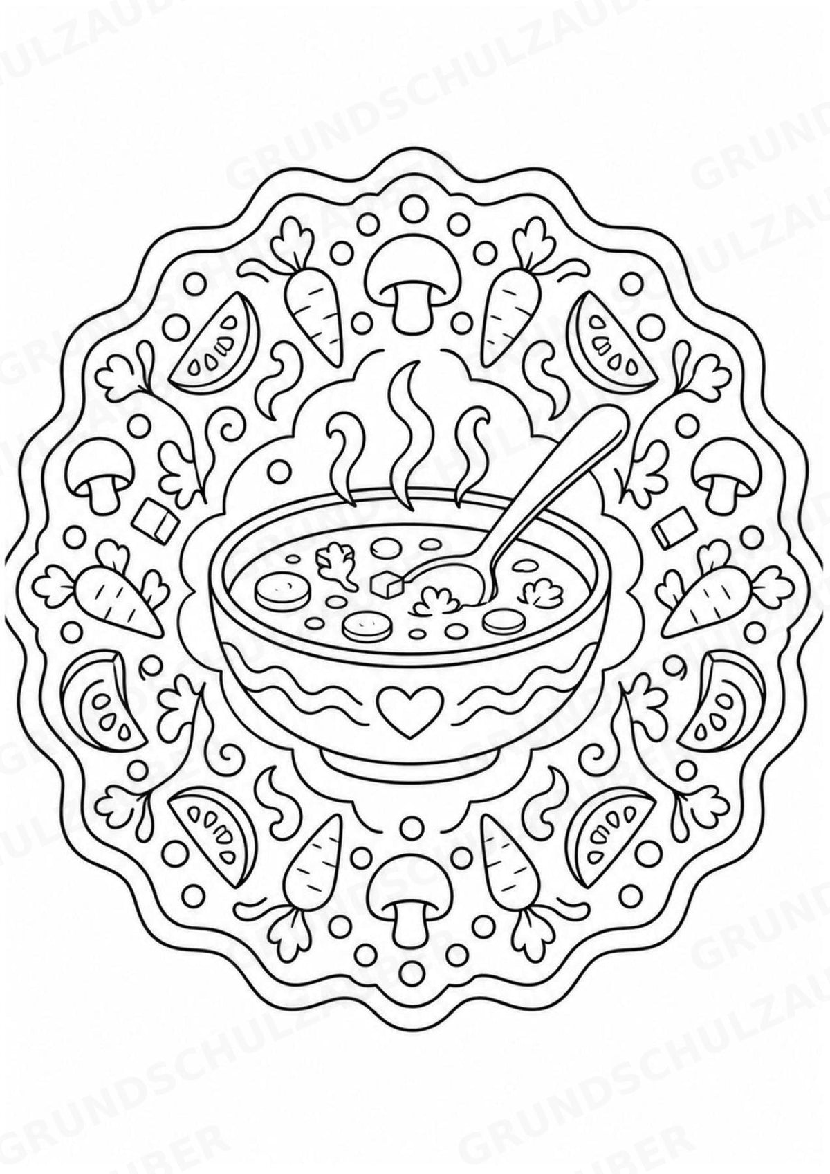 Essen & Trinken Mandalas Ausmalbilder – Essen und Ernährung – 15 Malvorlagen – Materialseite 5