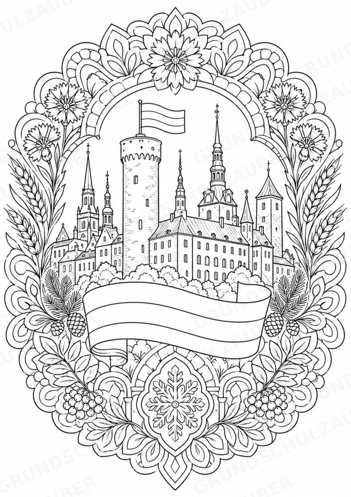 Estland Mandalas Ausmalbilder – Länder und Kulturen – 15 Malvorlagen – Materialseite 2