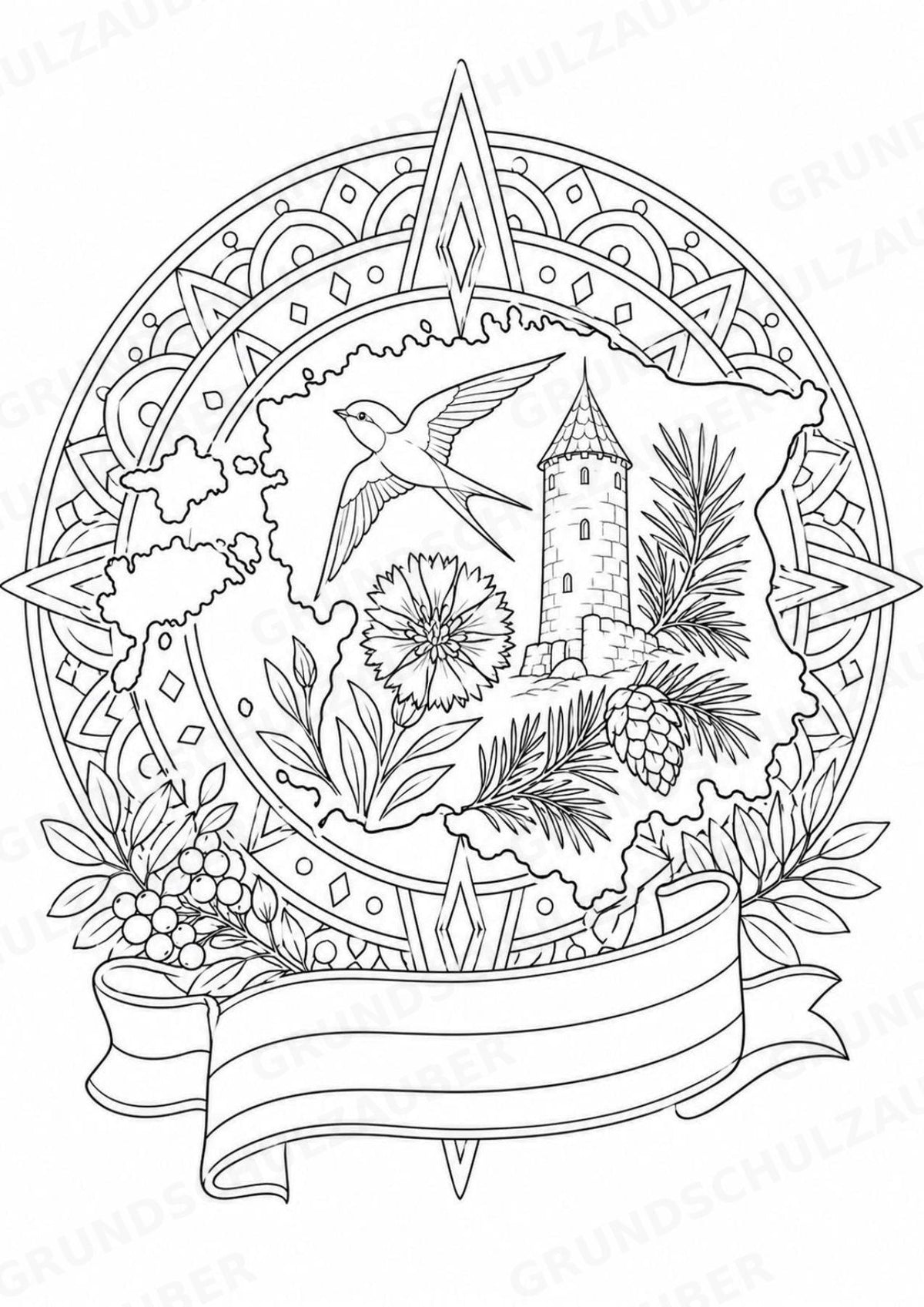Estland Mandalas Ausmalbilder – Länder und Kulturen – 15 Malvorlagen – Materialseite 14