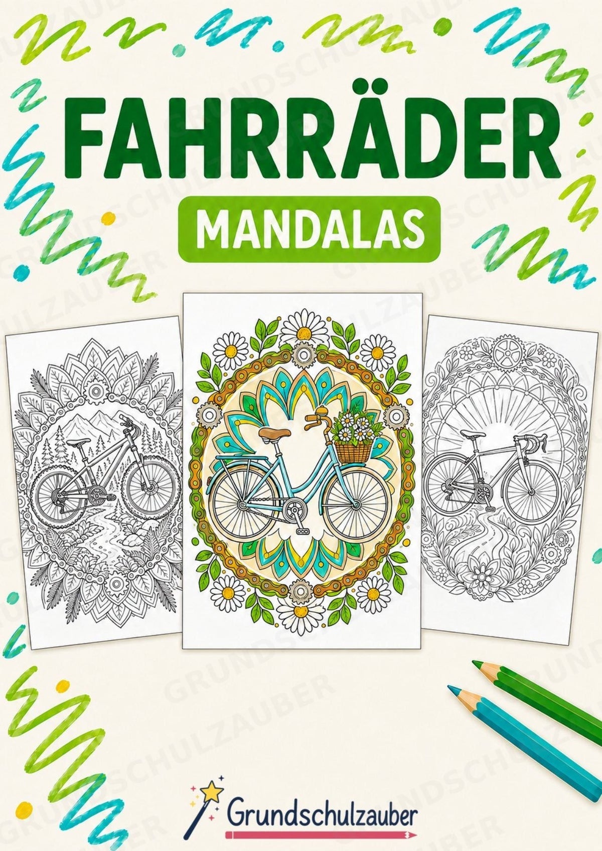 Fahrräder Mandalas Ausmalbilder – Fahrzeuge – 15 Malvorlagen – Cover