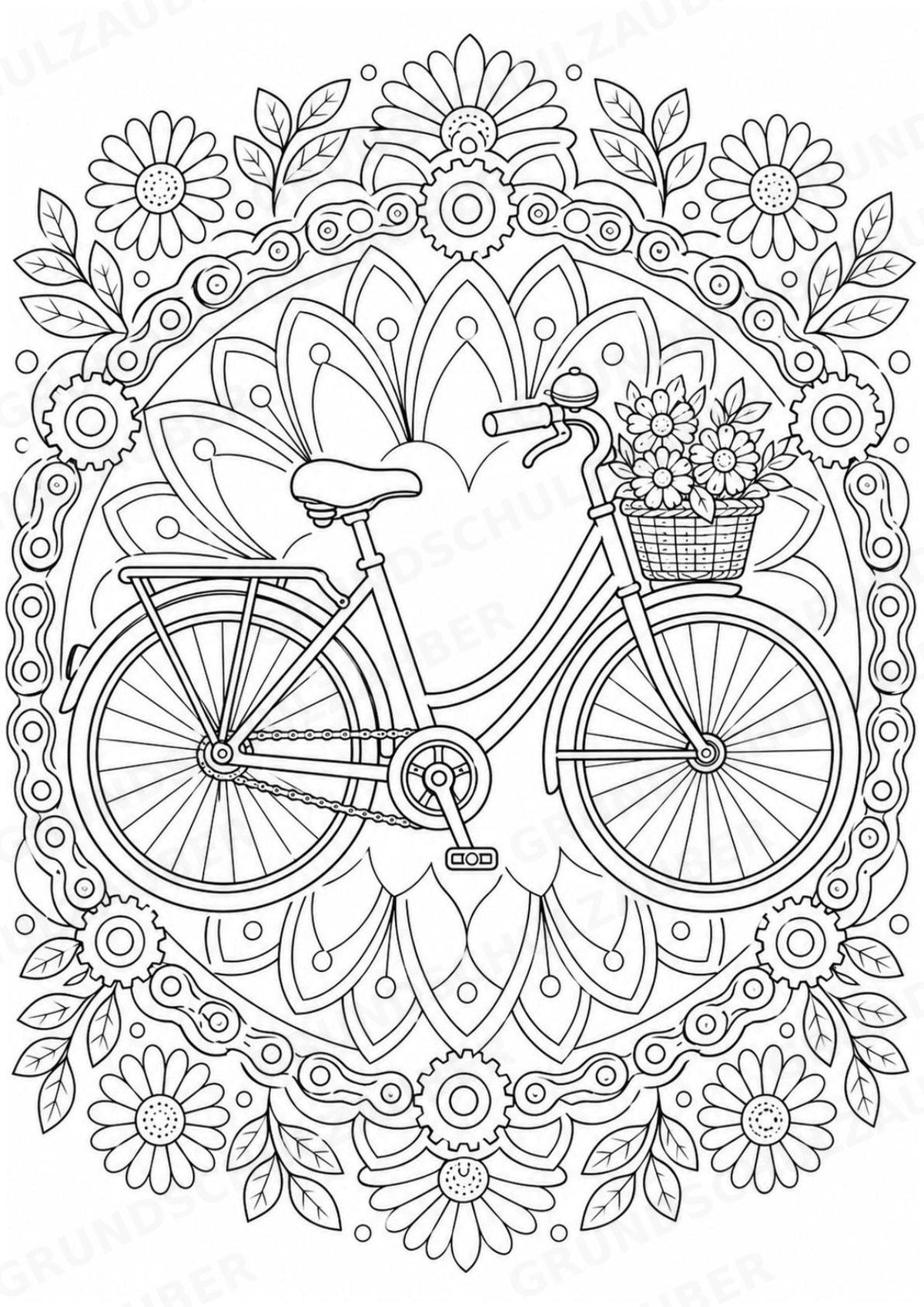 Fahrräder Mandalas Ausmalbilder – Fahrzeuge – 15 Malvorlagen – Materialseite 2