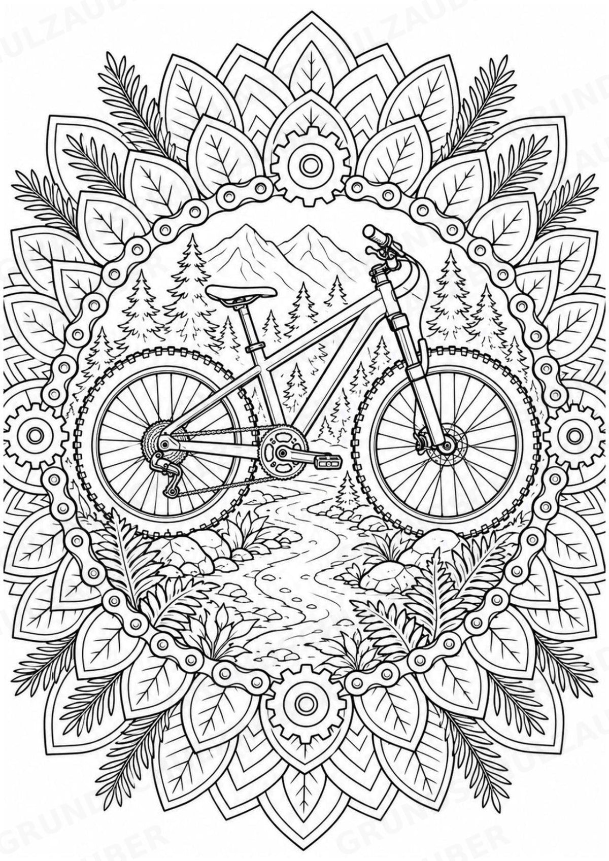 Fahrräder Mandalas Ausmalbilder – Fahrzeuge – 15 Malvorlagen – Materialseite 3