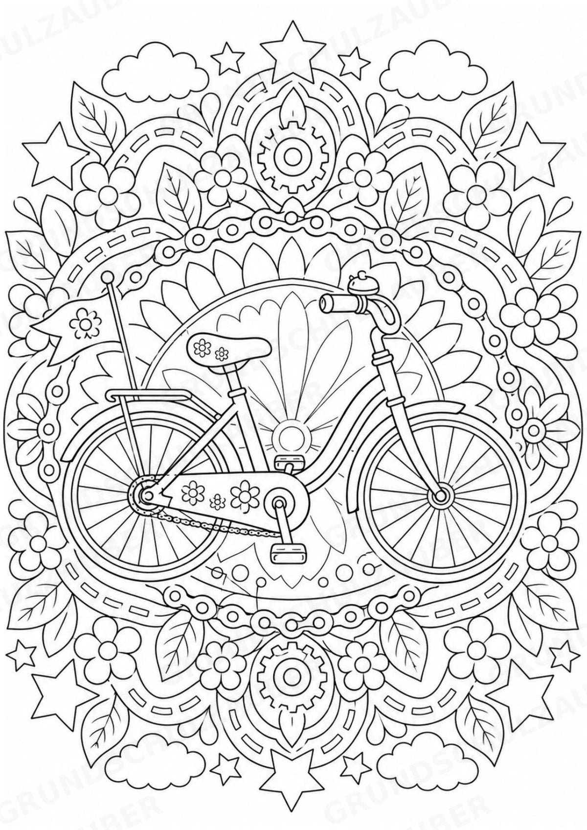 Fahrräder Mandalas Ausmalbilder – Fahrzeuge – 15 Malvorlagen – Materialseite 5