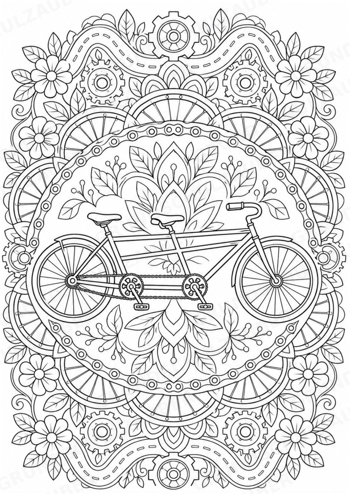 Fahrräder Mandalas Ausmalbilder – Fahrzeuge – 15 Malvorlagen – Materialseite 6