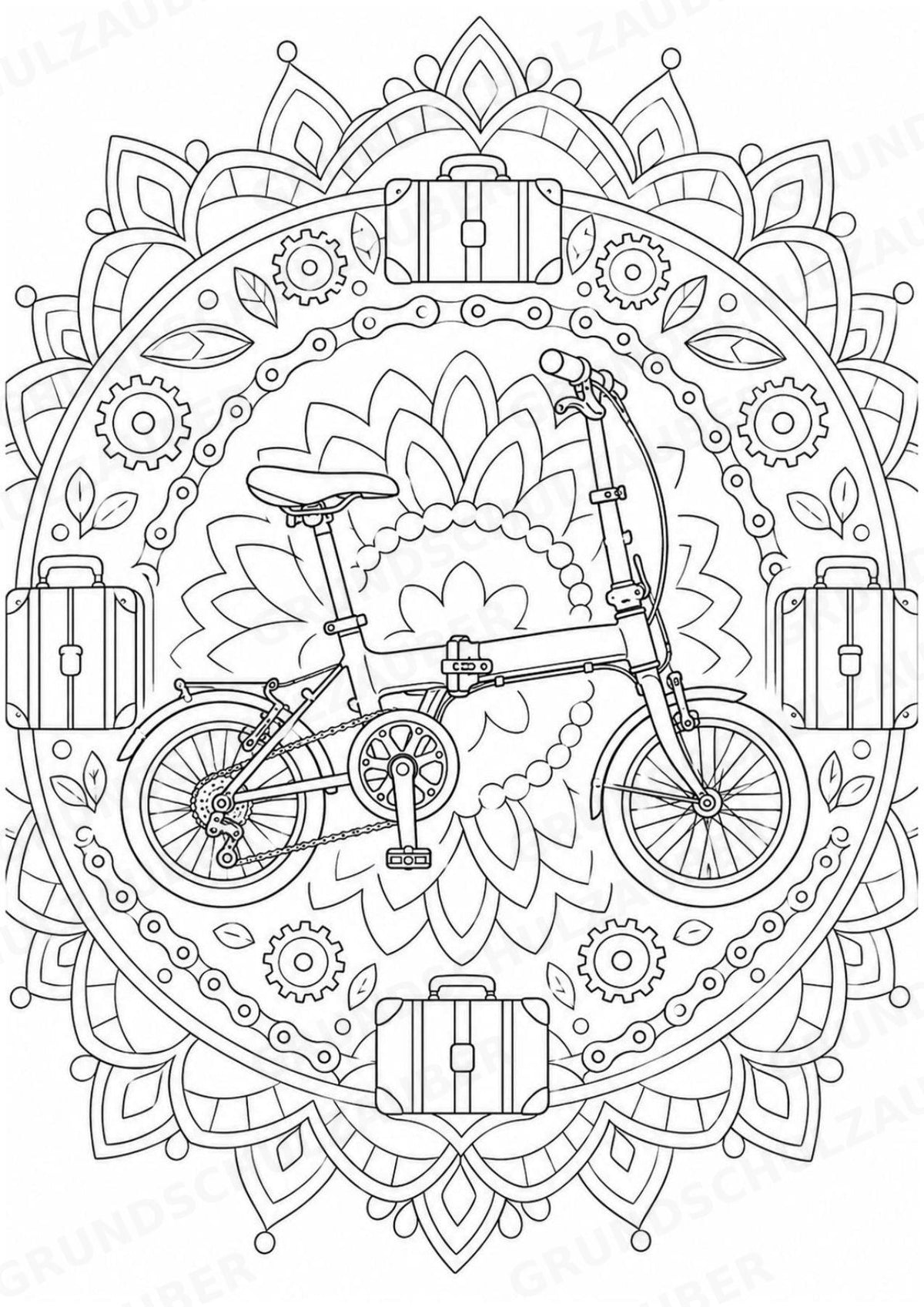 Fahrräder Mandalas Ausmalbilder – Fahrzeuge – 15 Malvorlagen – Materialseite 8