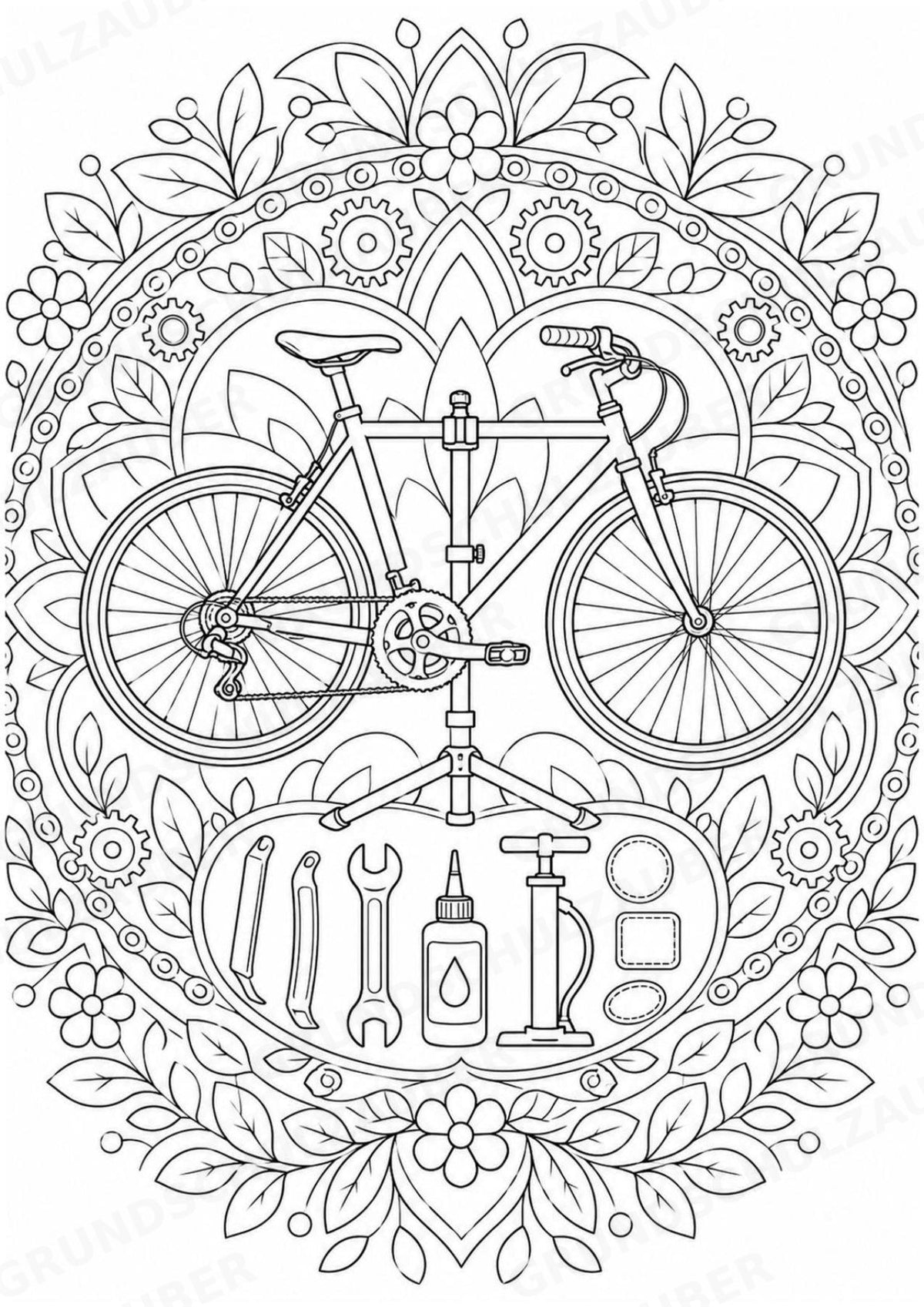 Fahrräder Mandalas Ausmalbilder – Fahrzeuge – 15 Malvorlagen – Materialseite 10
