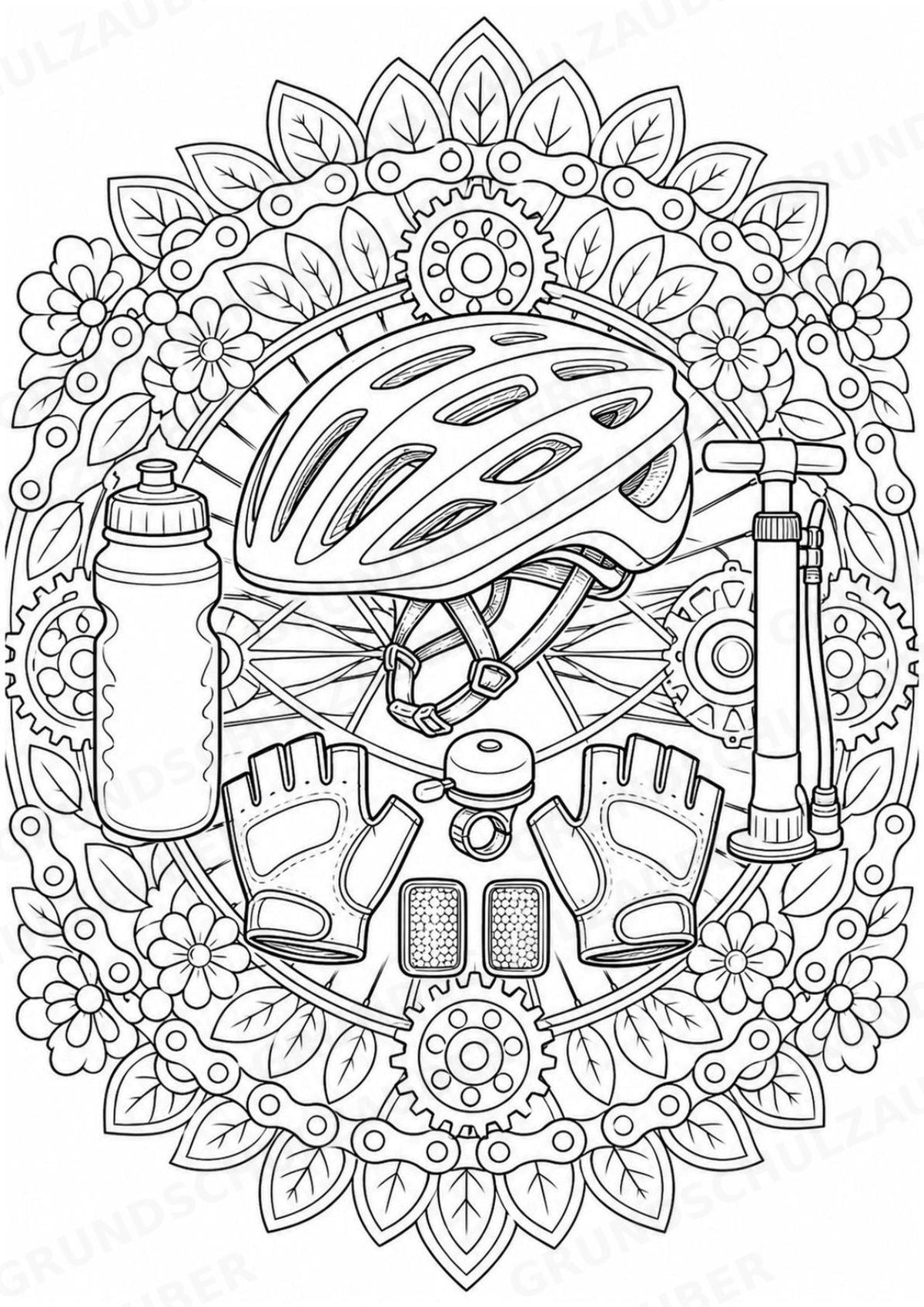 Fahrräder Mandalas Ausmalbilder – Fahrzeuge – 15 Malvorlagen – Materialseite 12