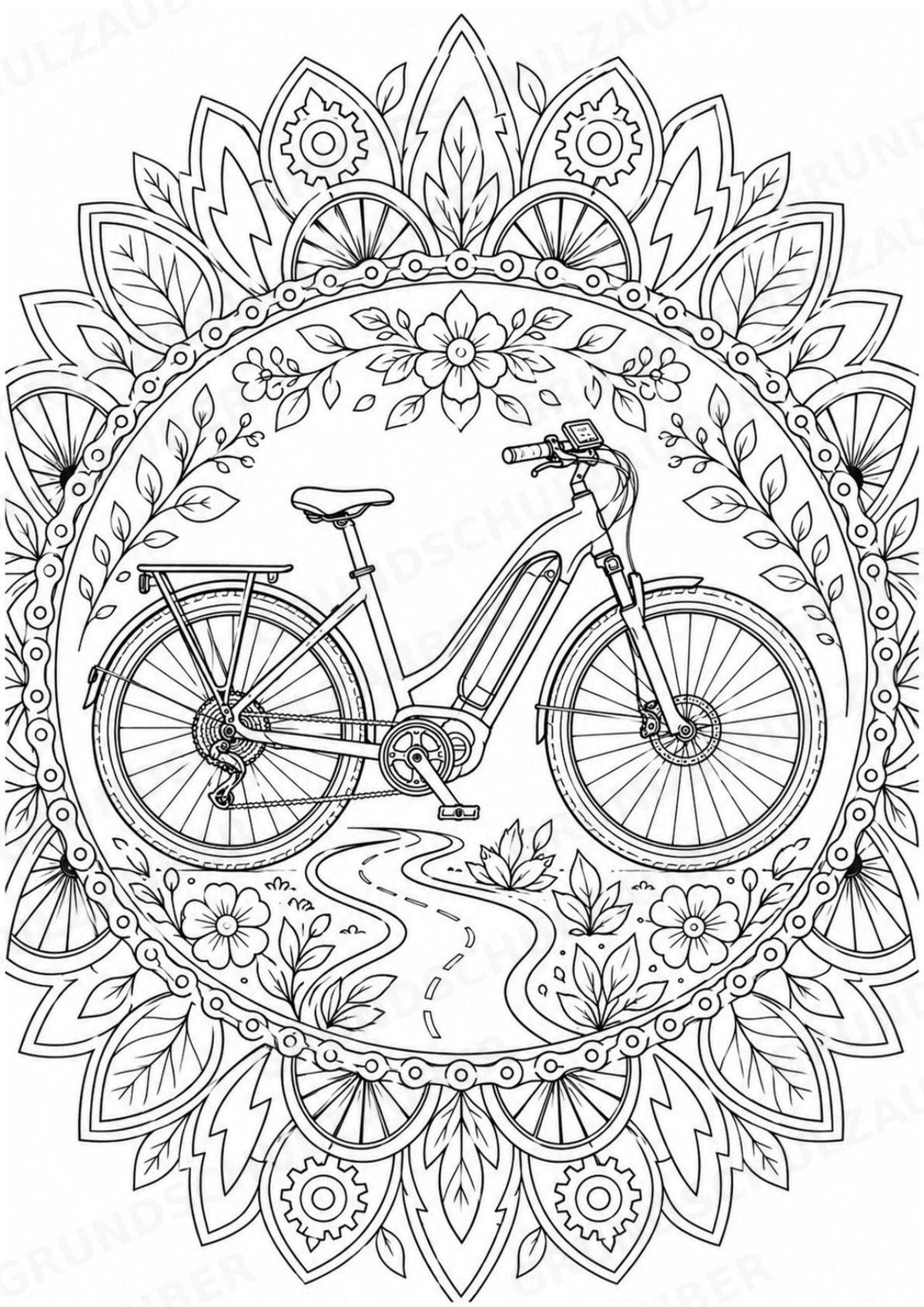 Fahrräder Mandalas Ausmalbilder – Fahrzeuge – 15 Malvorlagen – Materialseite 15