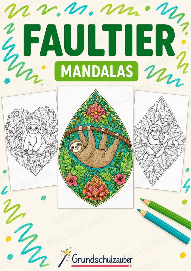 Faultier Mandalas Ausmalbilder – Tiere – 15 Malvorlagen – Cover