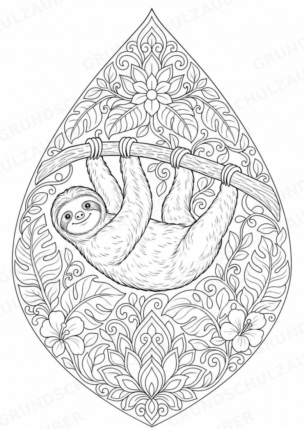 Faultier Mandalas Ausmalbilder – Tiere – 15 Malvorlagen – Materialseite 2