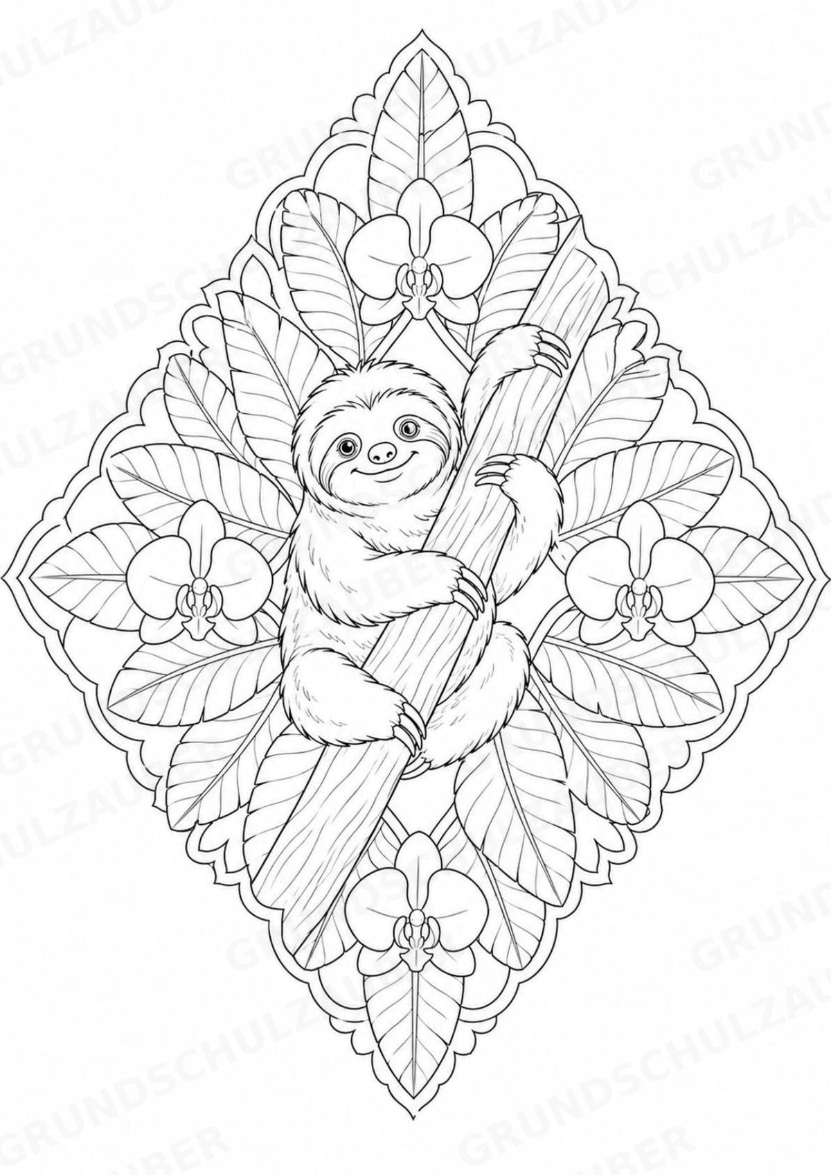 Faultier Mandalas Ausmalbilder – Tiere – 15 Malvorlagen – Materialseite 4