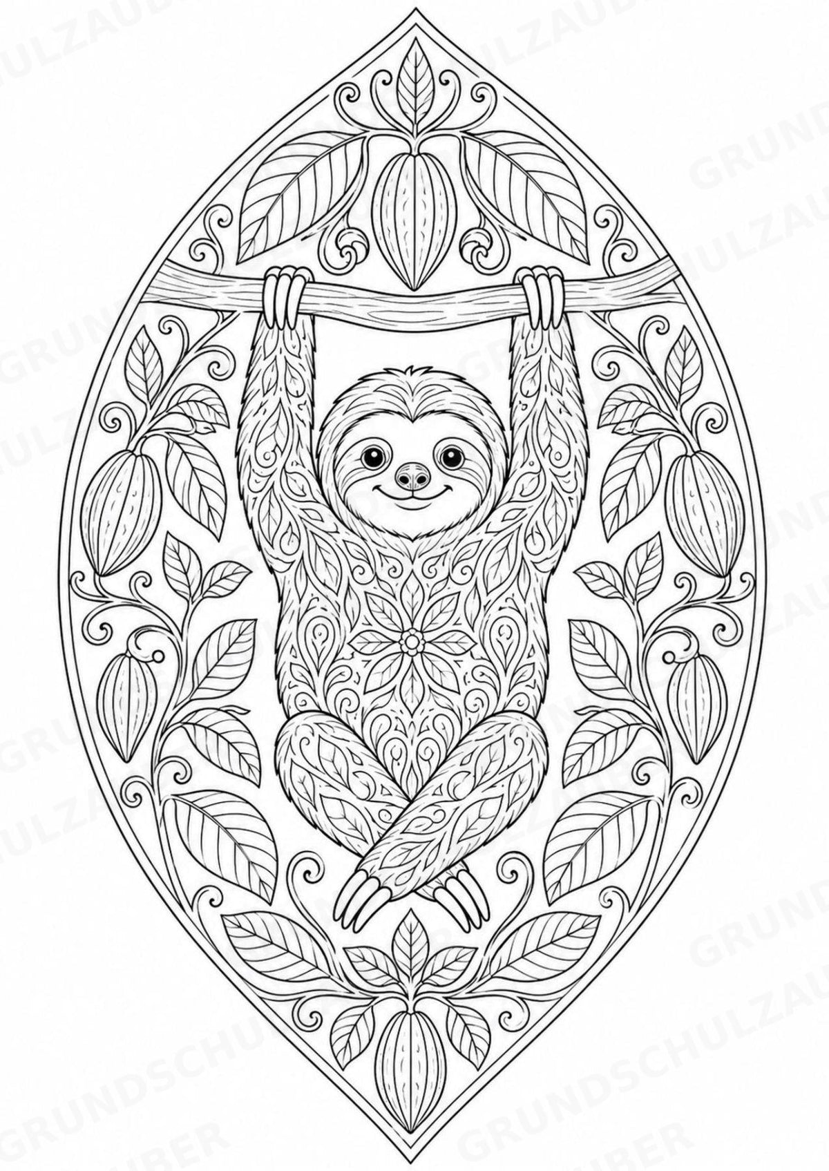 Faultier Mandalas Ausmalbilder – Tiere – 15 Malvorlagen – Materialseite 6