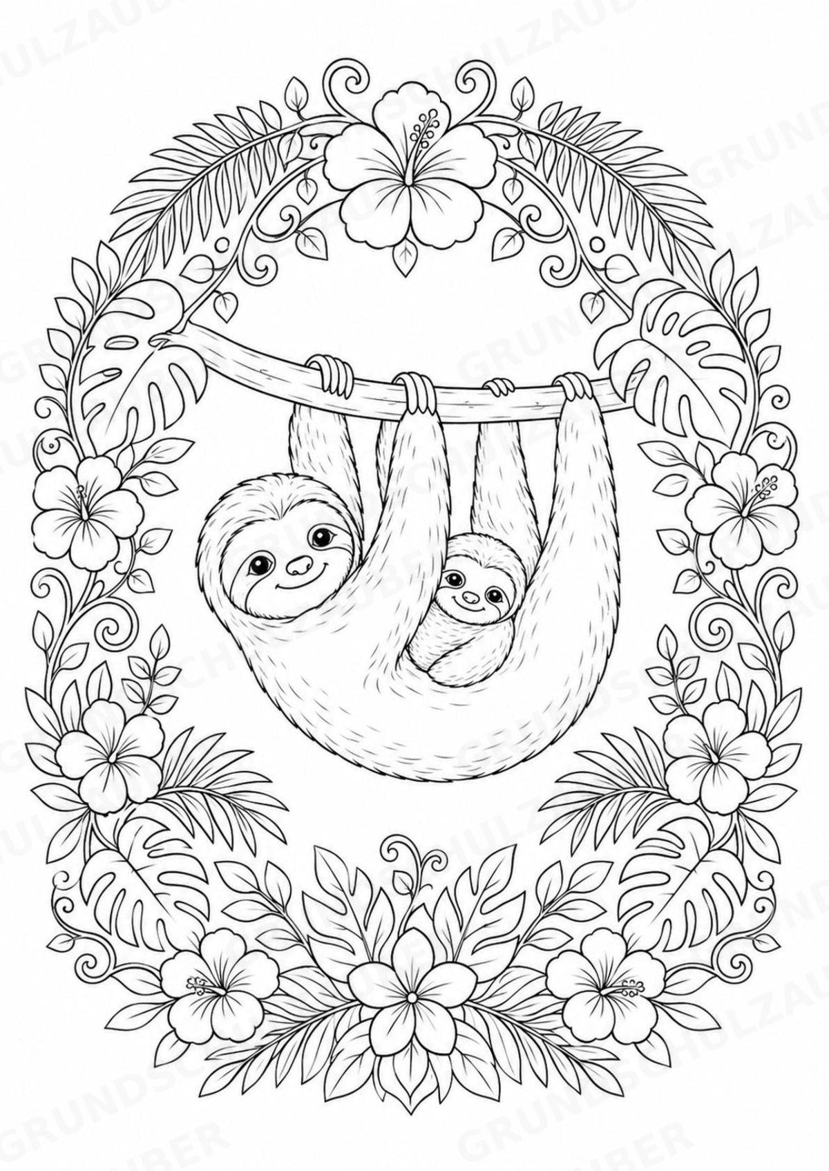 Faultier Mandalas Ausmalbilder – Tiere – 15 Malvorlagen – Materialseite 8