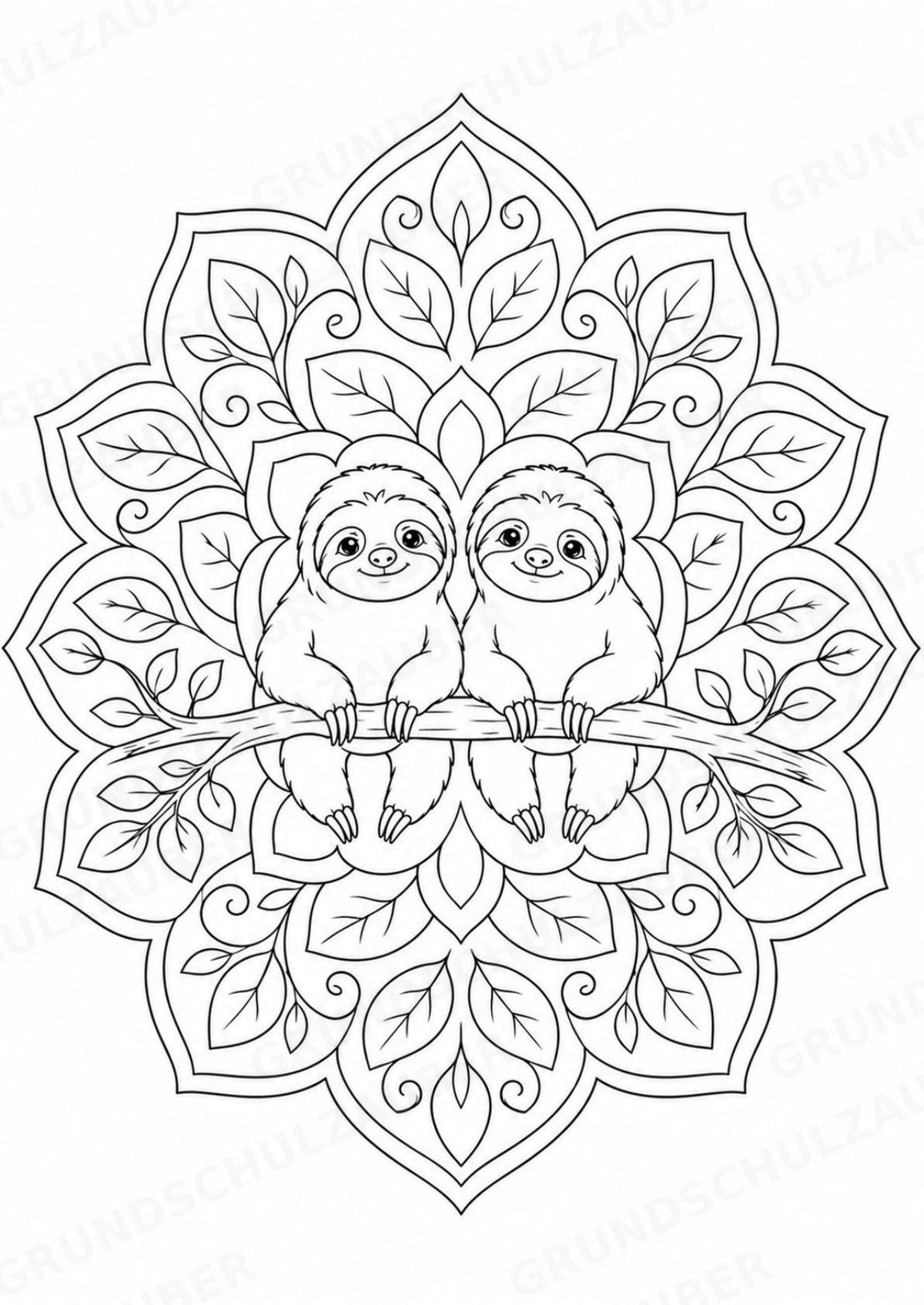 Faultier Mandalas Ausmalbilder – Tiere – 15 Malvorlagen – Materialseite 9
