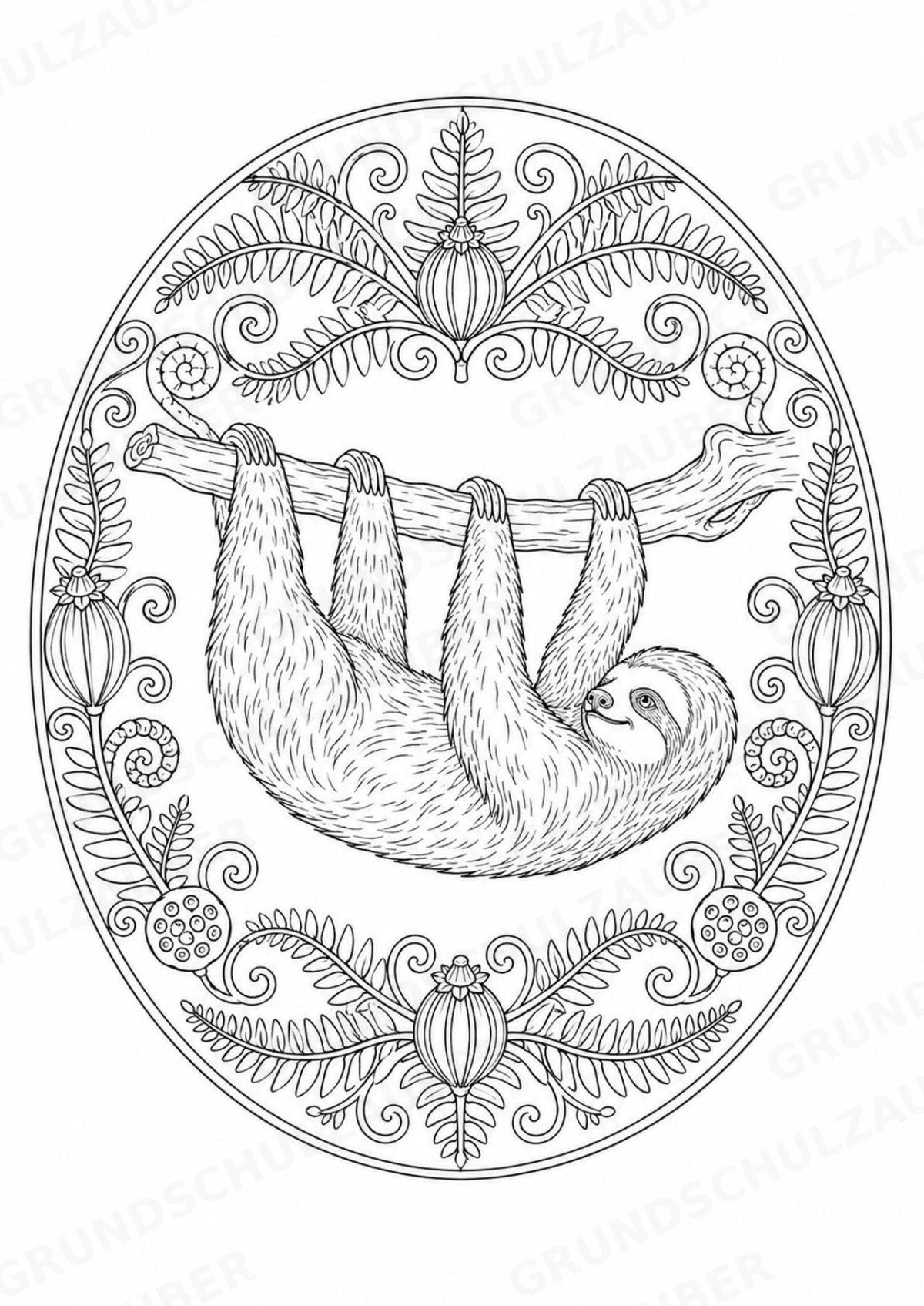 Faultier Mandalas Ausmalbilder – Tiere – 15 Malvorlagen – Materialseite 11