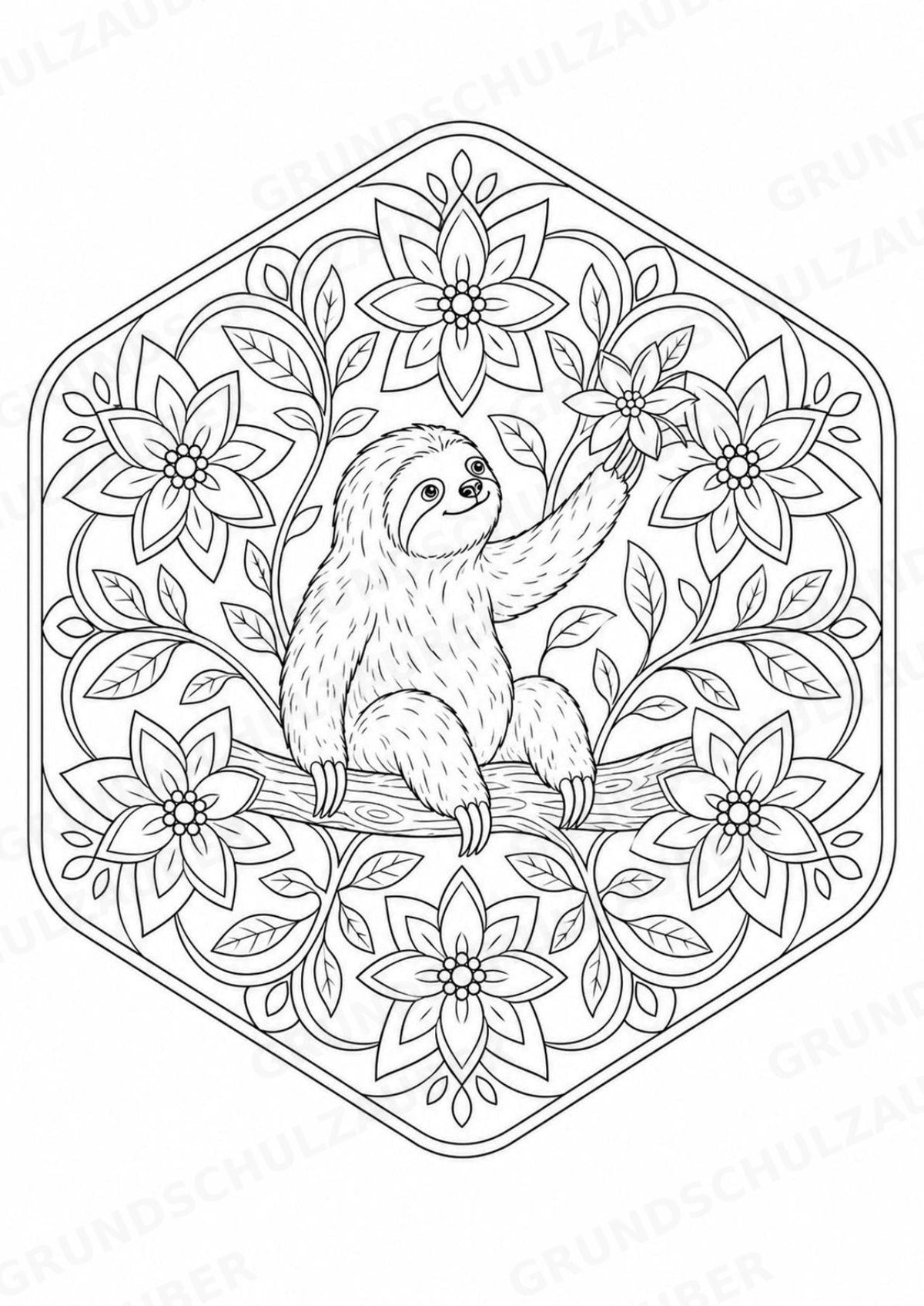 Faultier Mandalas Ausmalbilder – Tiere – 15 Malvorlagen – Materialseite 12
