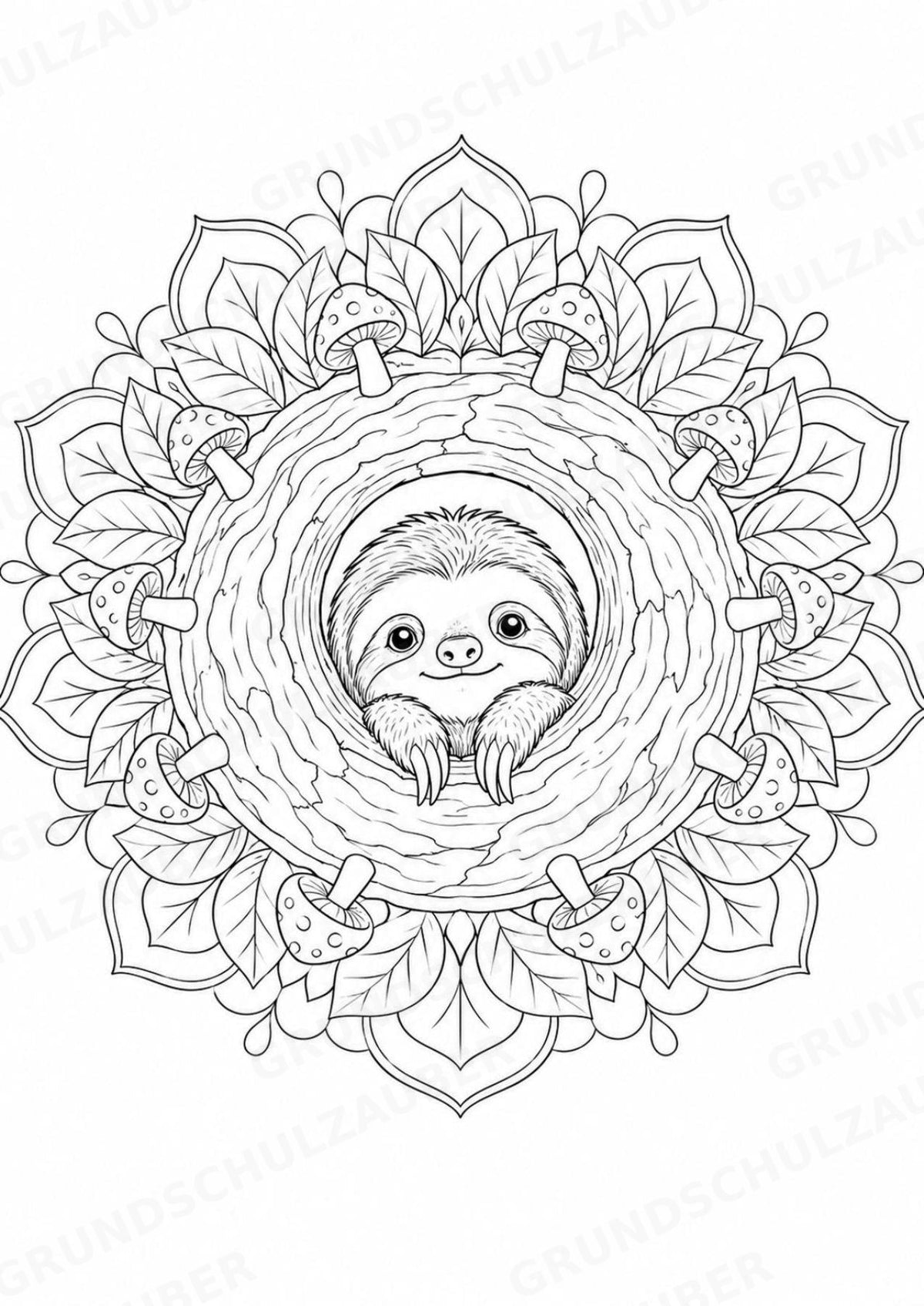 Faultier Mandalas Ausmalbilder – Tiere – 15 Malvorlagen – Materialseite 13
