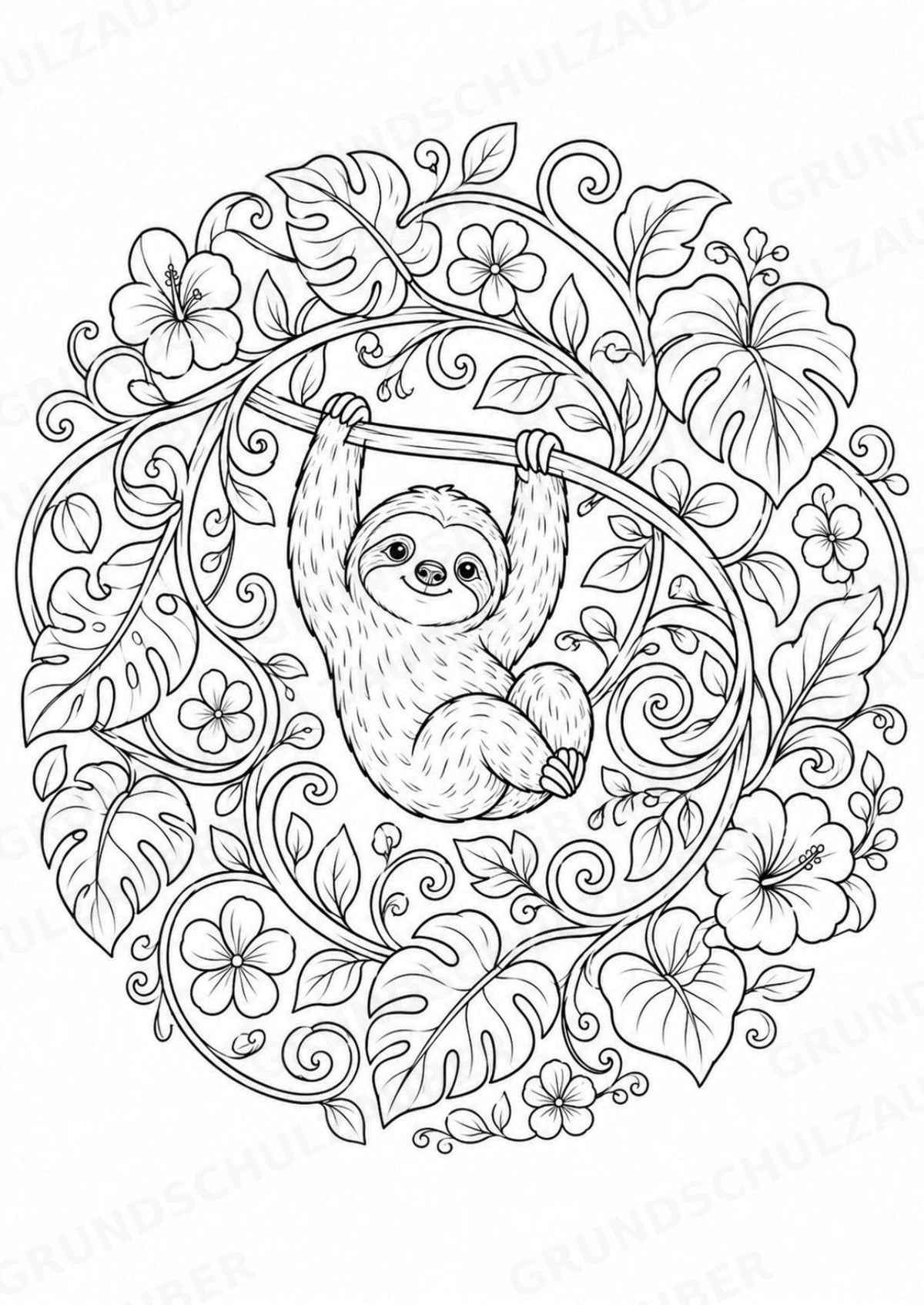 Faultier Mandalas Ausmalbilder – Tiere – 15 Malvorlagen – Materialseite 14