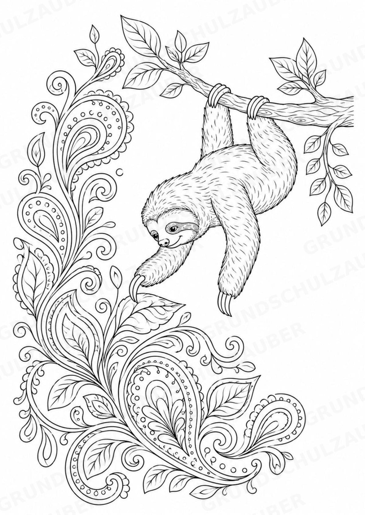 Faultier Mandalas Ausmalbilder – Tiere – 15 Malvorlagen – Materialseite 15