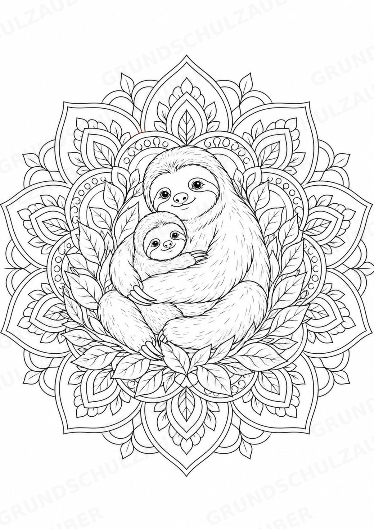 Faultier Mandalas Ausmalbilder – Tiere – 15 Malvorlagen – Materialseite 16