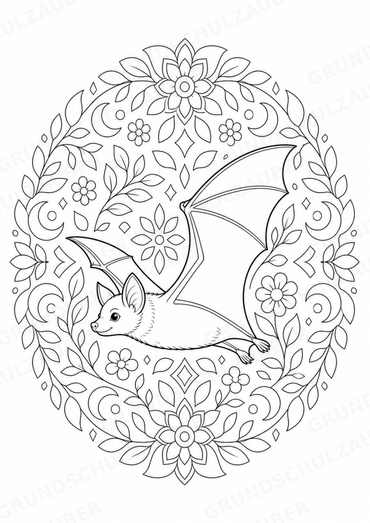 Fledermaus Mandalas Ausmalbilder – Tiere – 15 Malvorlagen – Materialseite 11