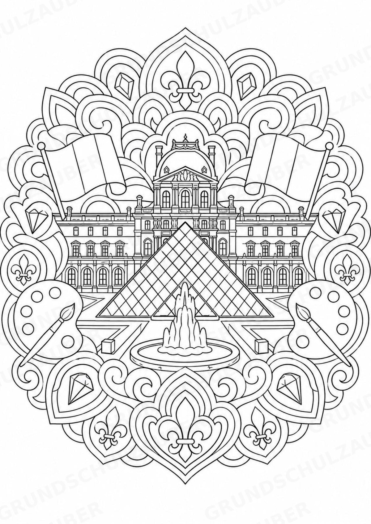 Frankreich Mandalas Ausmalbilder – Länder und Kulturen – 15 Malvorlagen – Materialseite 4
