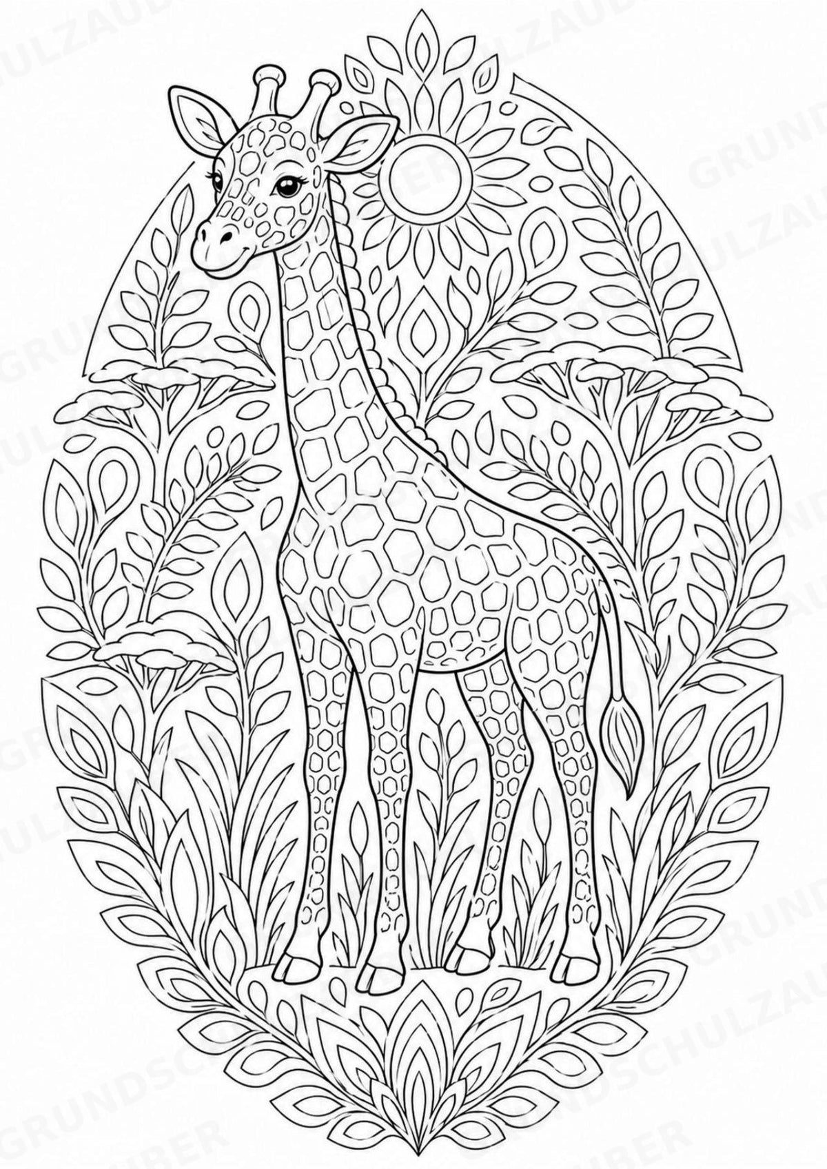 Giraffe Mandalas Ausmalbilder – Tiere – 15 Malvorlagen – Materialseite 2