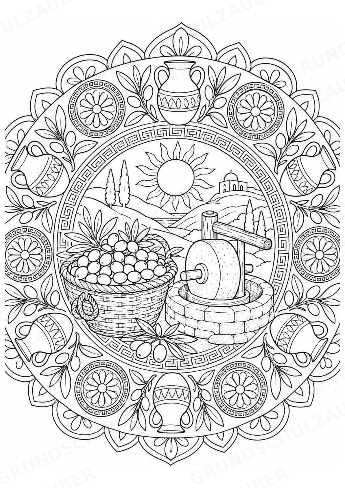 Griechenland Mandalas Ausmalbilder – Länder und Kulturen – 15 Malvorlagen – Materialseite 14