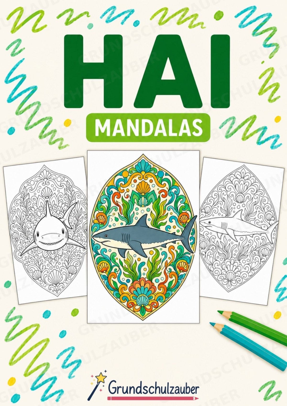 Hai Mandalas Ausmalbilder – Tiere – 15 Malvorlagen – Cover