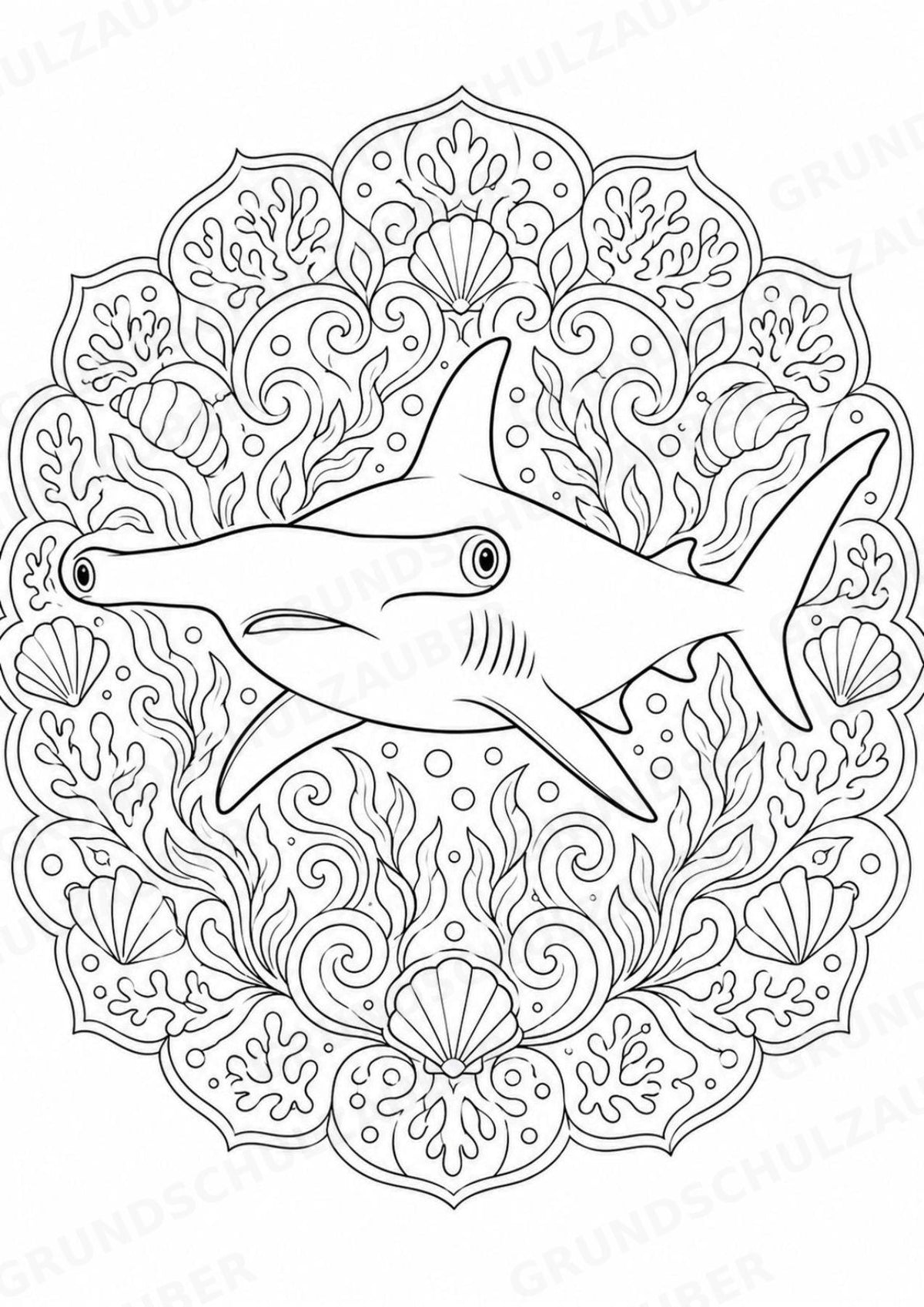 Hai Mandalas Ausmalbilder – Tiere – 15 Malvorlagen – Materialseite 6