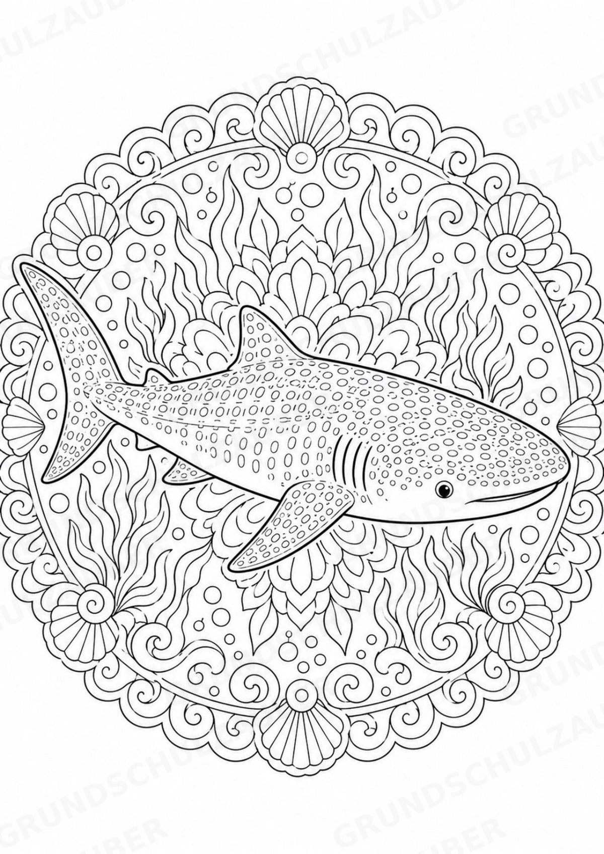 Hai Mandalas Ausmalbilder – Tiere – 15 Malvorlagen – Materialseite 7
