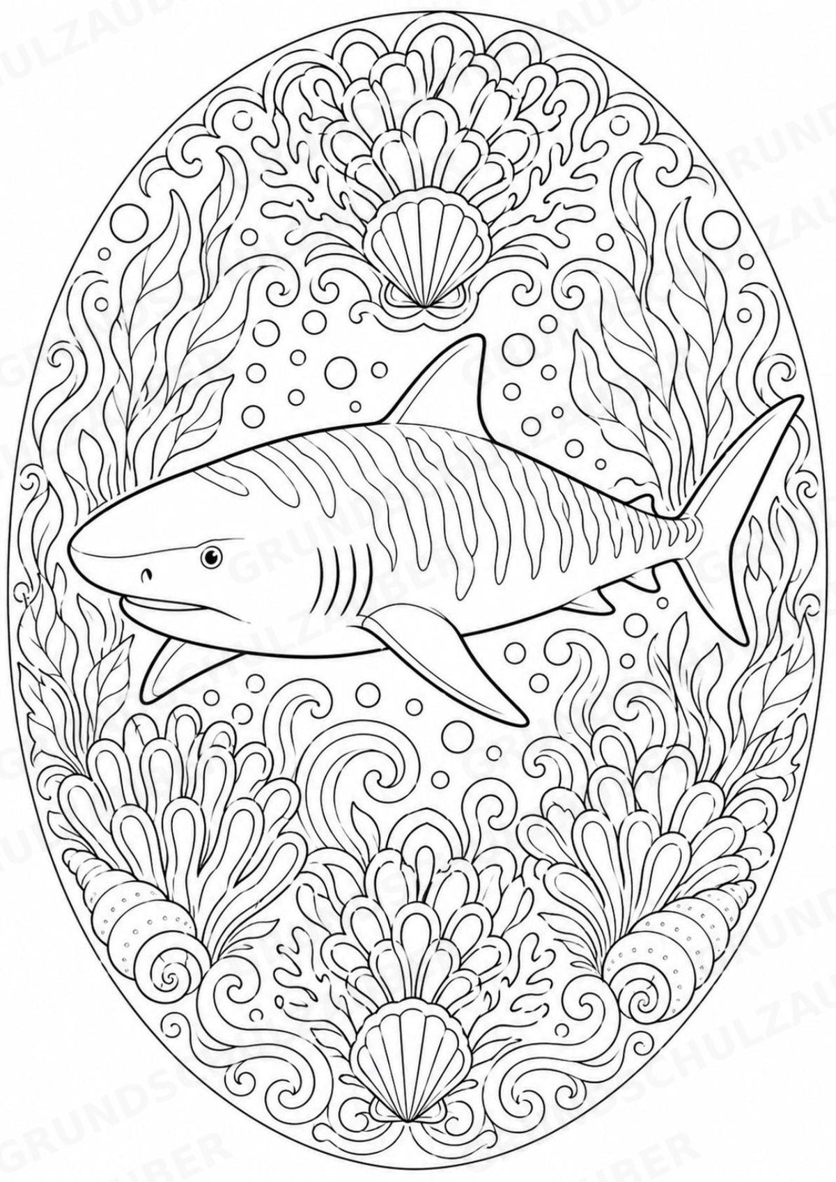 Hai Mandalas Ausmalbilder – Tiere – 15 Malvorlagen – Materialseite 9