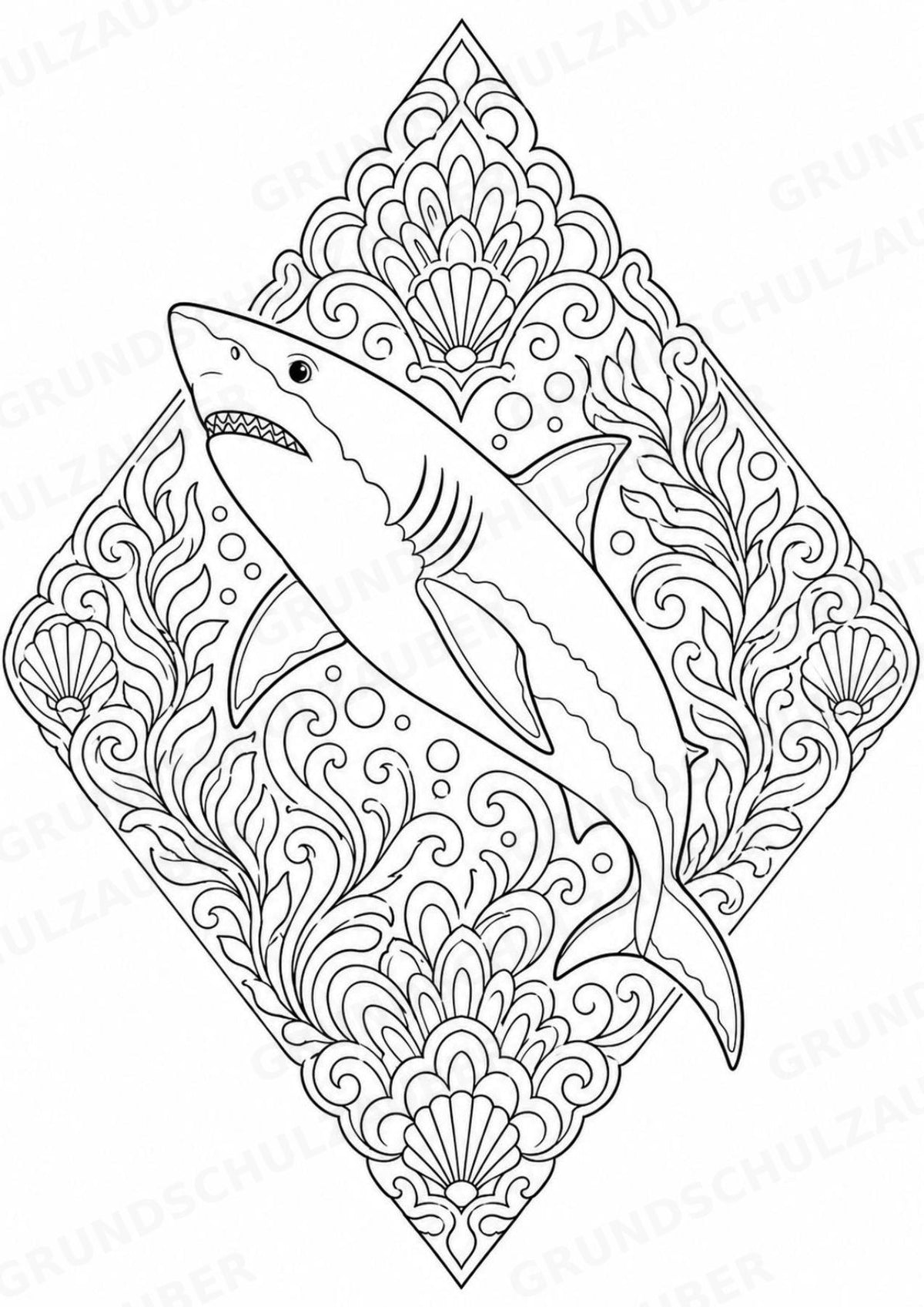 Hai Mandalas Ausmalbilder – Tiere – 15 Malvorlagen – Materialseite 11