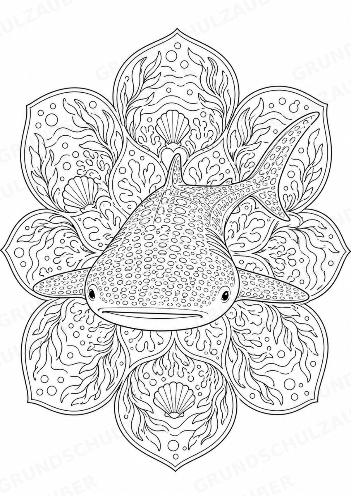 Hai Mandalas Ausmalbilder – Tiere – 15 Malvorlagen – Materialseite 16
