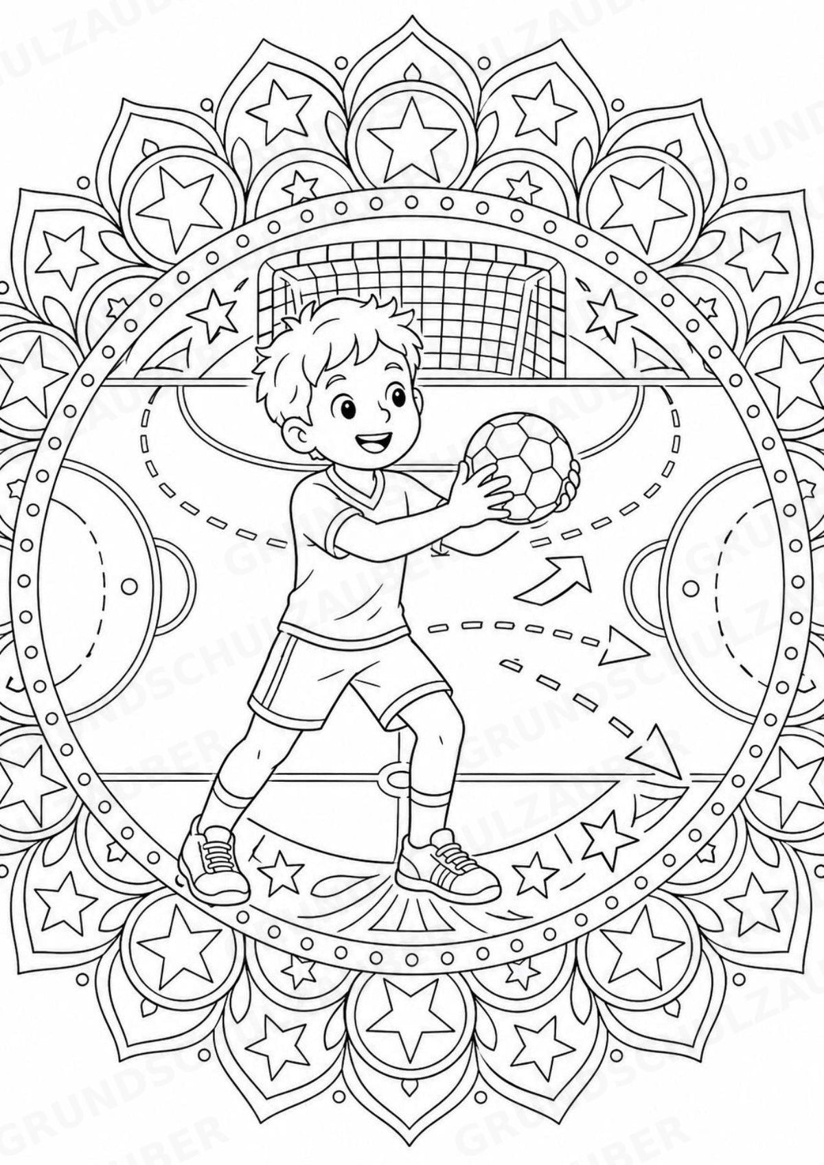 Handball Mandalas Ausmalbilder – Sport – 15 Malvorlagen – Materialseite 3
