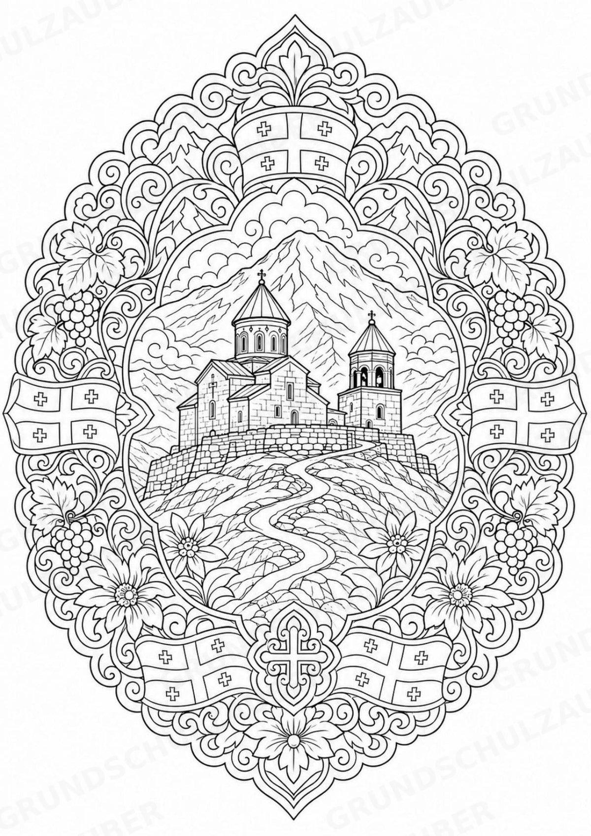 Georgien Mandalas Ausmalbilder – Länder und Kulturen – 15 Malvorlagen – Materialseite 2