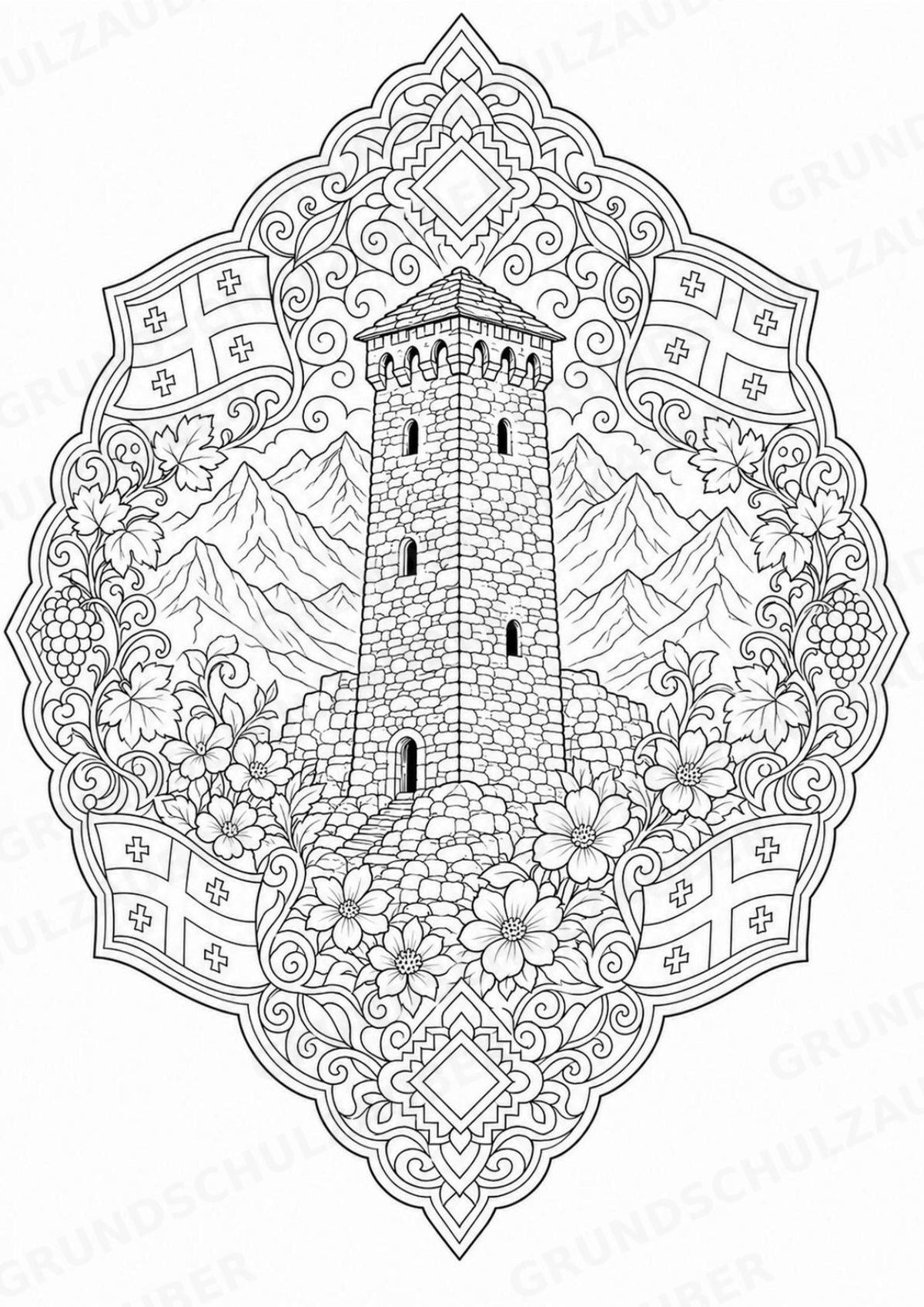 Georgien Mandalas Ausmalbilder – Länder und Kulturen – 15 Malvorlagen – Materialseite 4
