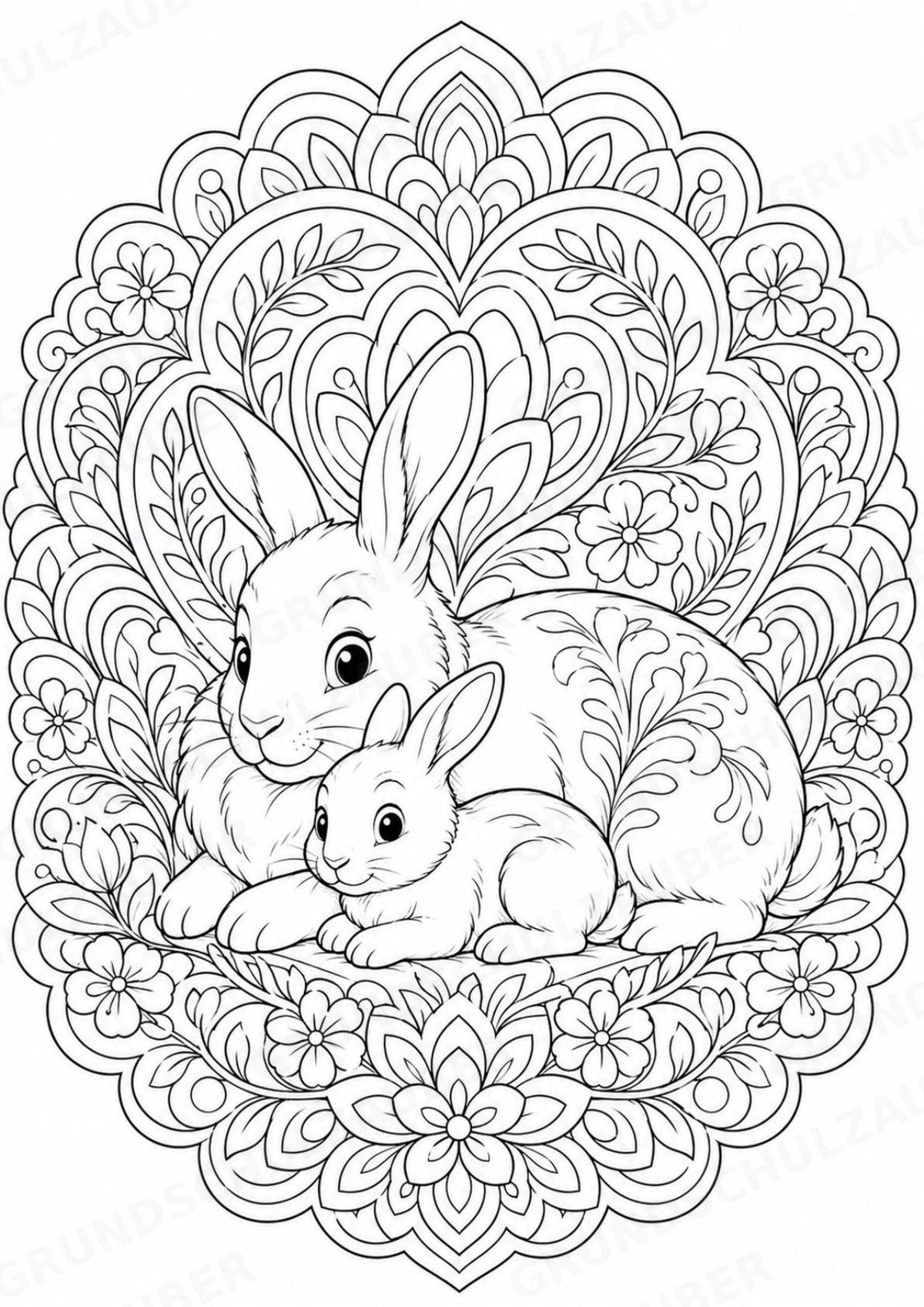 Hase Mandalas Ausmalbilder – Tiere – 15 Malvorlagen – Materialseite 9