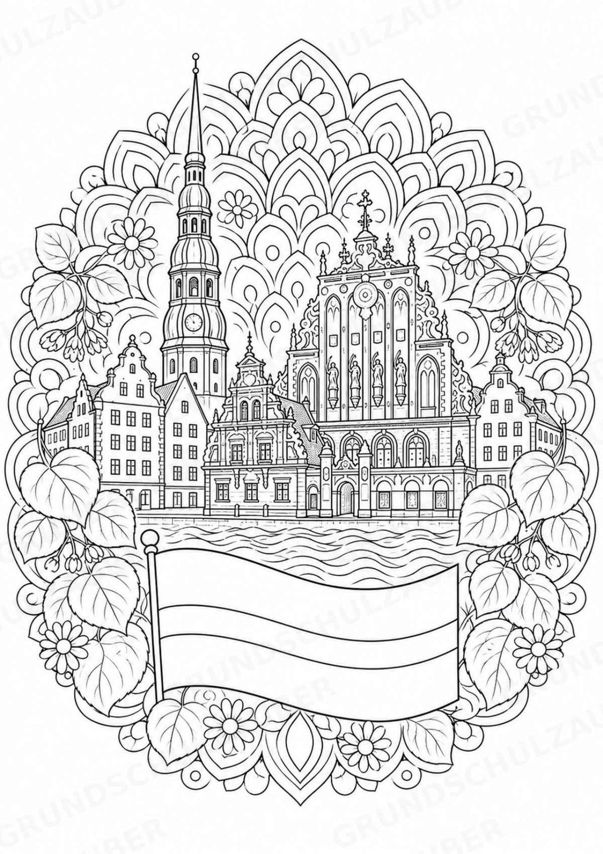 Lettland Mandalas Ausmalbilder – Länder und Kulturen – 15 Malvorlagen – Materialseite 2