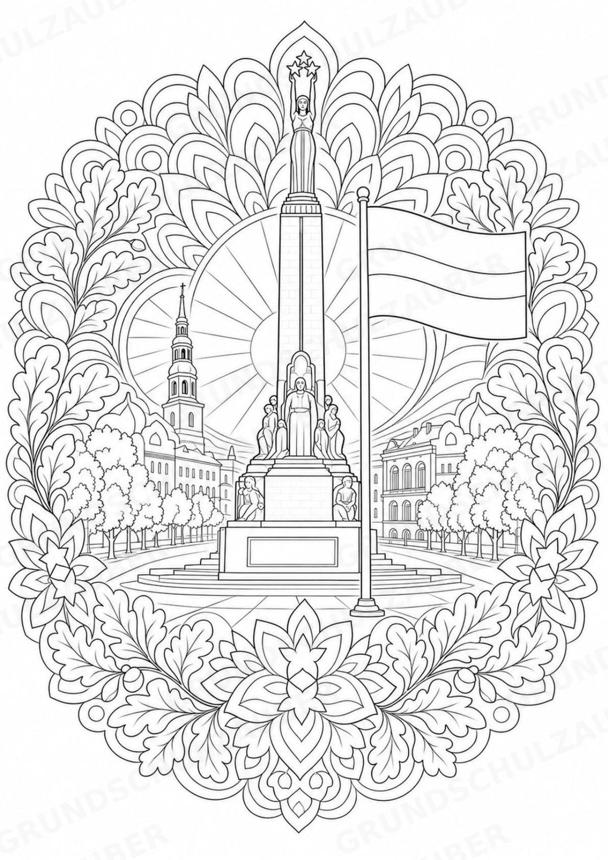 Lettland Mandalas Ausmalbilder – Länder und Kulturen – 15 Malvorlagen – Materialseite 3