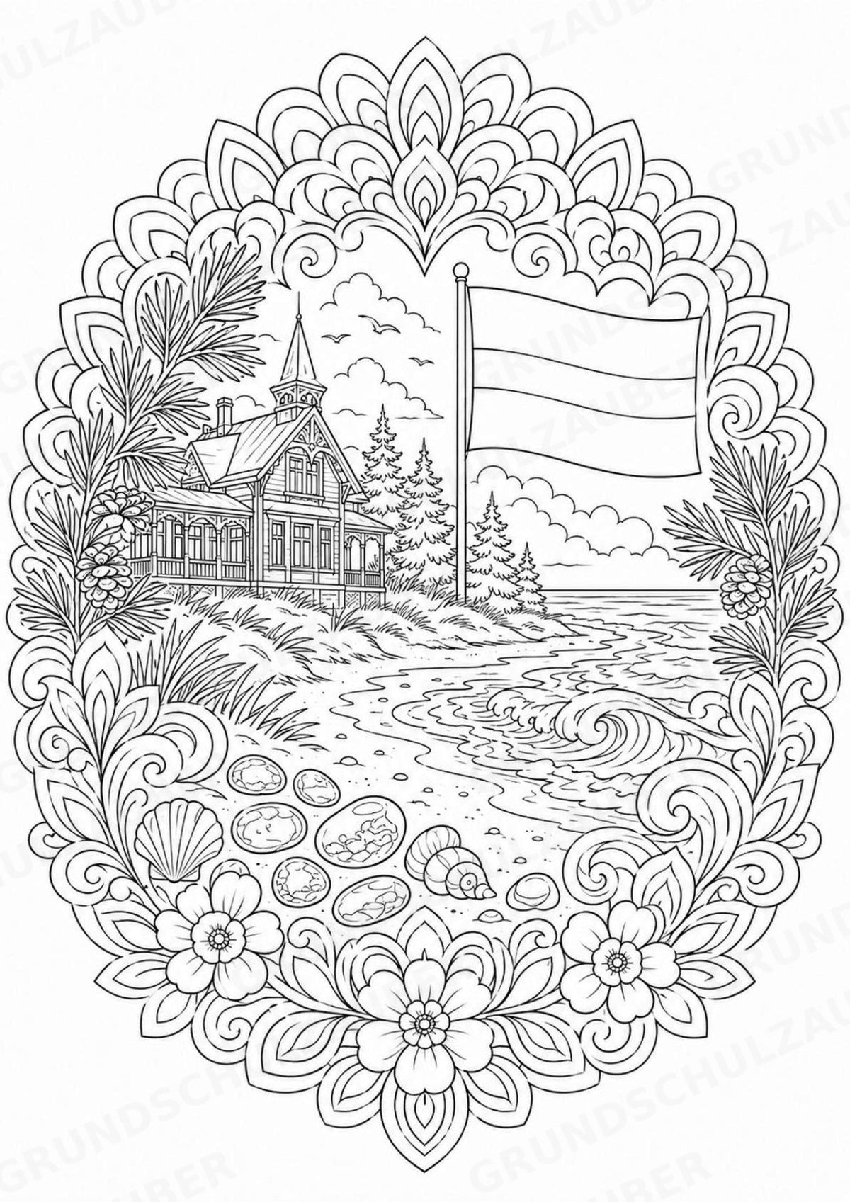 Lettland Mandalas Ausmalbilder – Länder und Kulturen – 15 Malvorlagen – Materialseite 6
